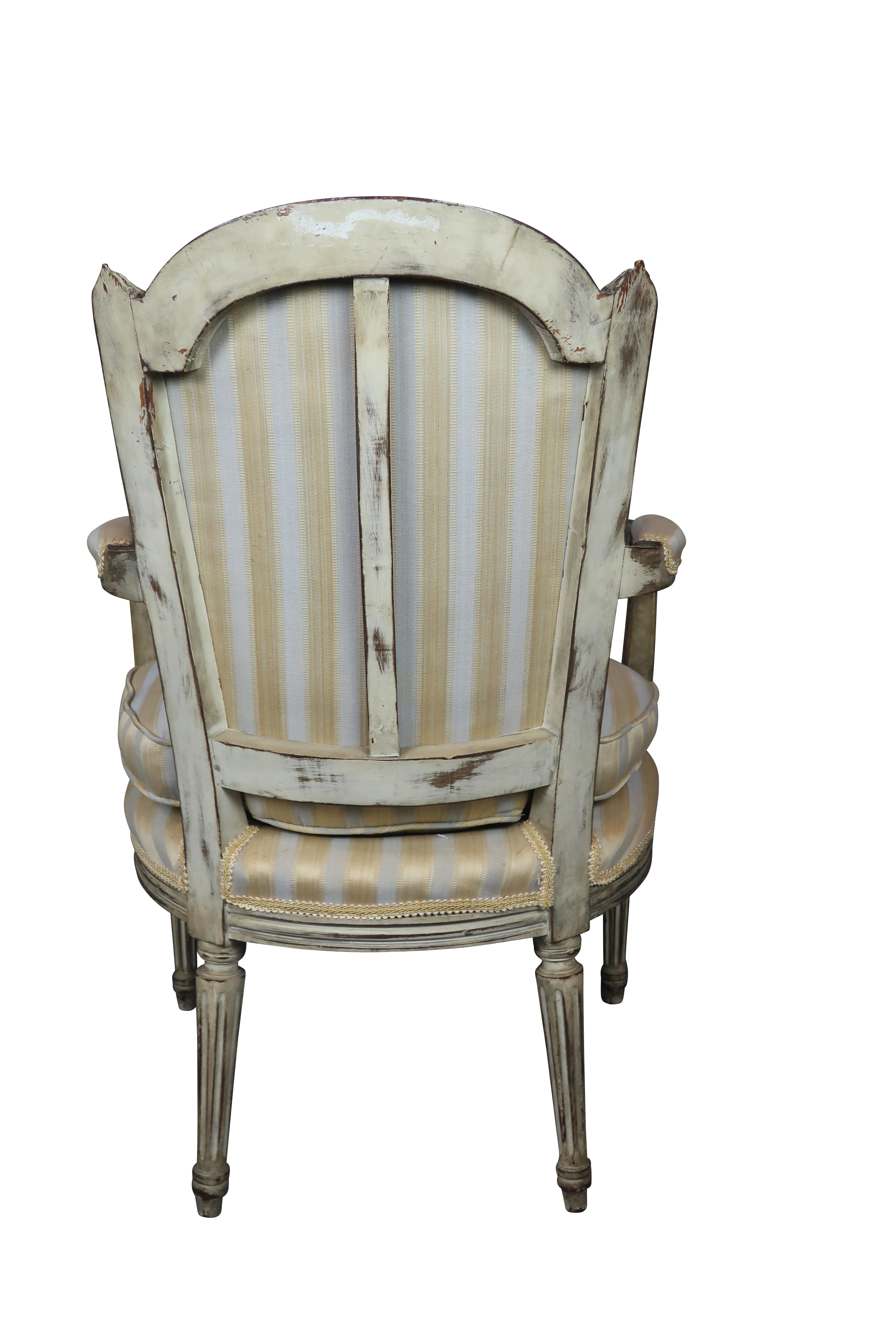 Wood  Grey Painted Pair of 19th Century French Louis XVI Upholstered Chairs 