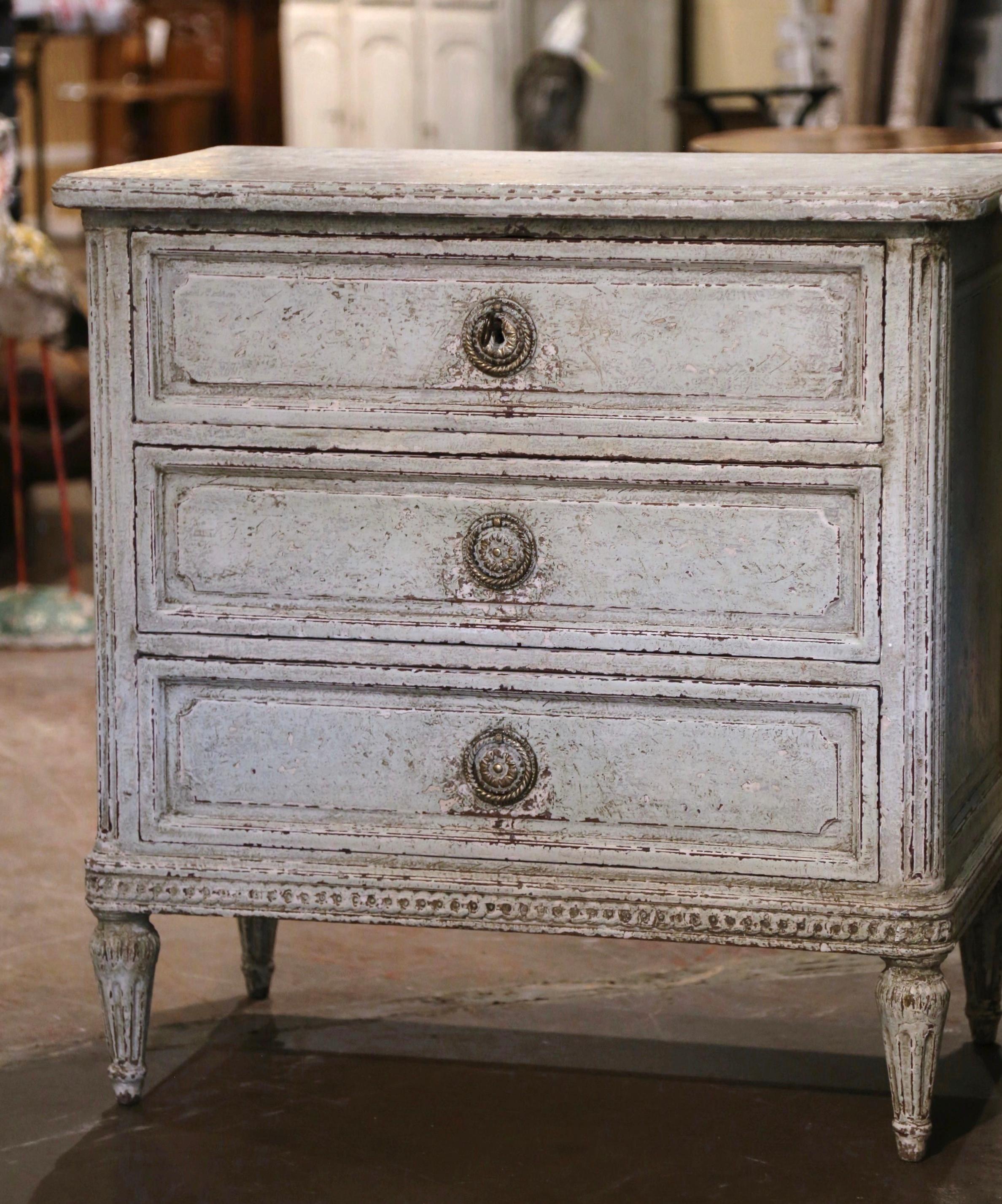 Pair of 19th Century French Louis XVI Hand Painted Chests of Drawers Nightstands 5