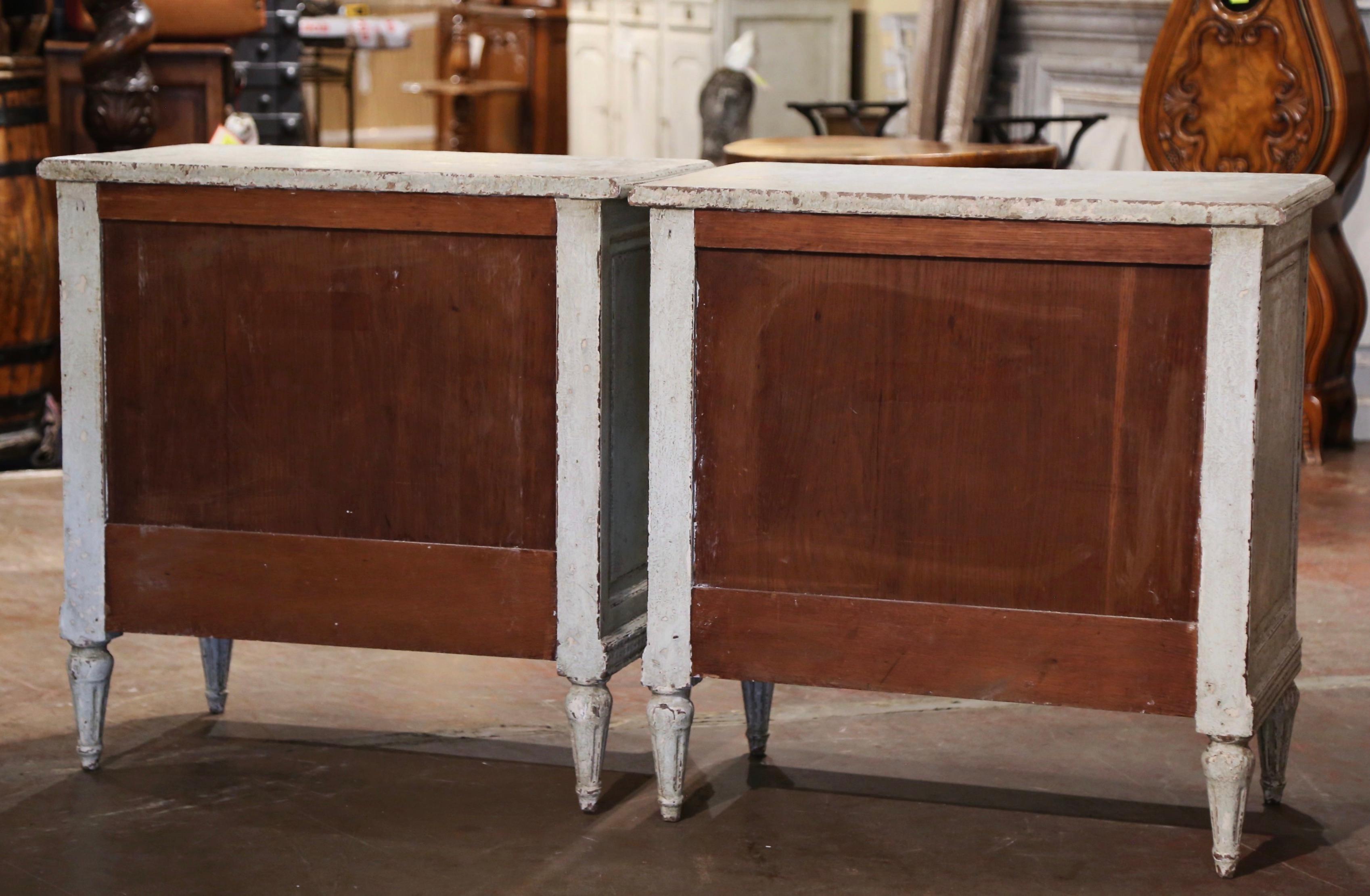 Pair of 19th Century French Louis XVI Hand Painted Chests of Drawers Nightstands 8