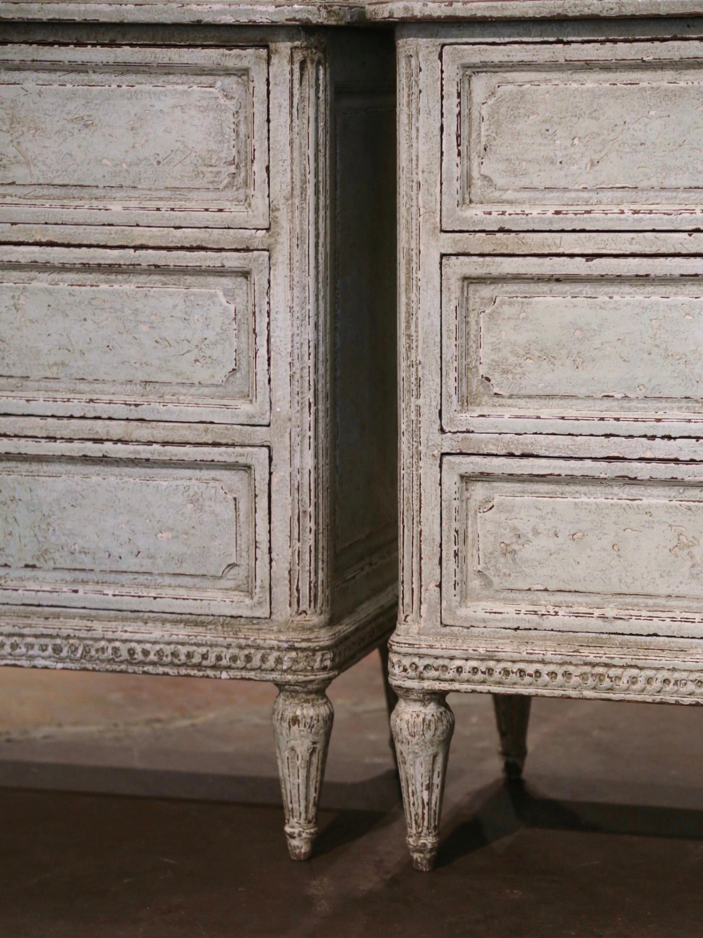 Pair of 19th Century French Louis XVI Hand Painted Chests of Drawers Nightstands 4