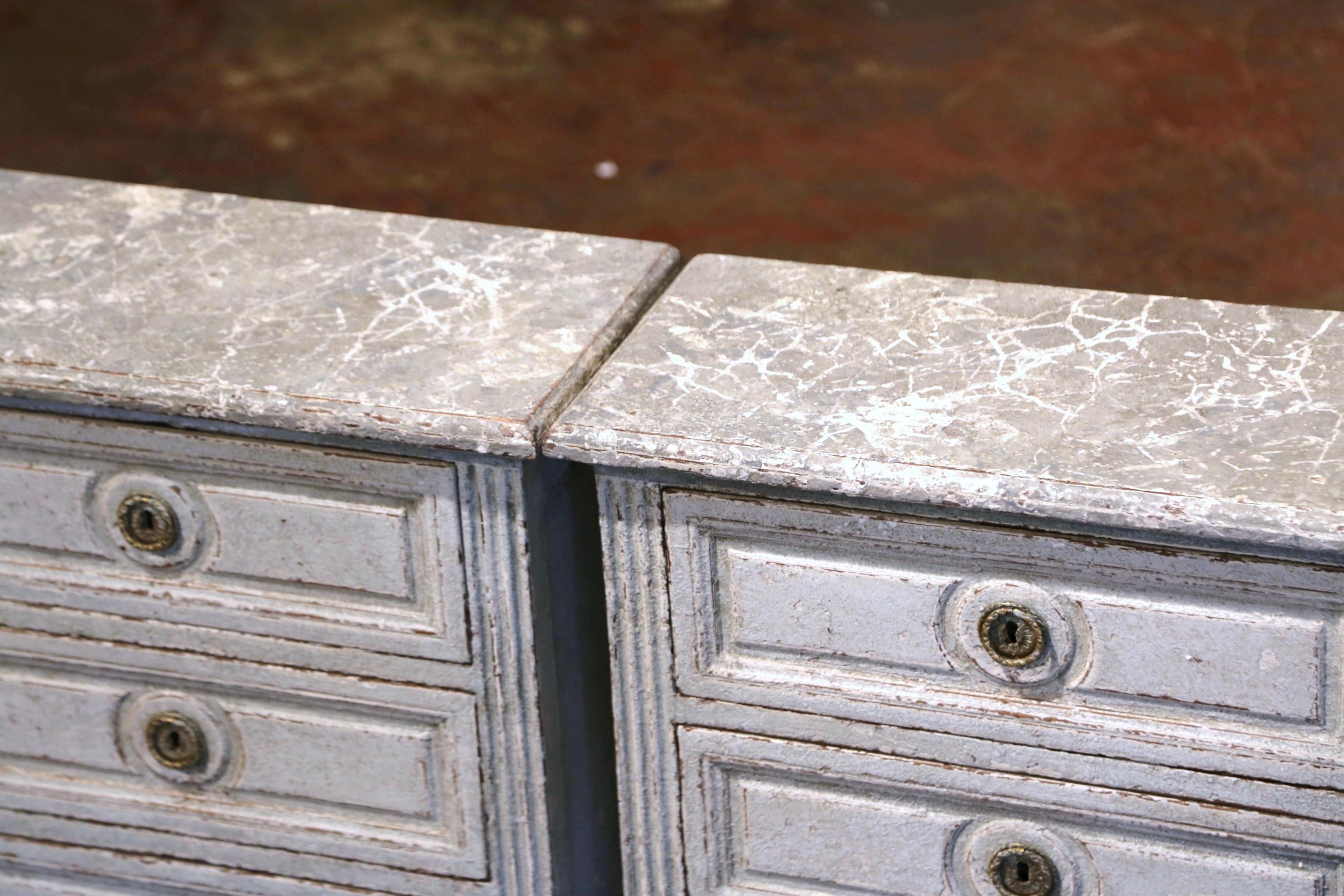 Pair of 19th Century French Louis XVI Hand Painted Three-Drawer Nightstands In Excellent Condition In Dallas, TX
