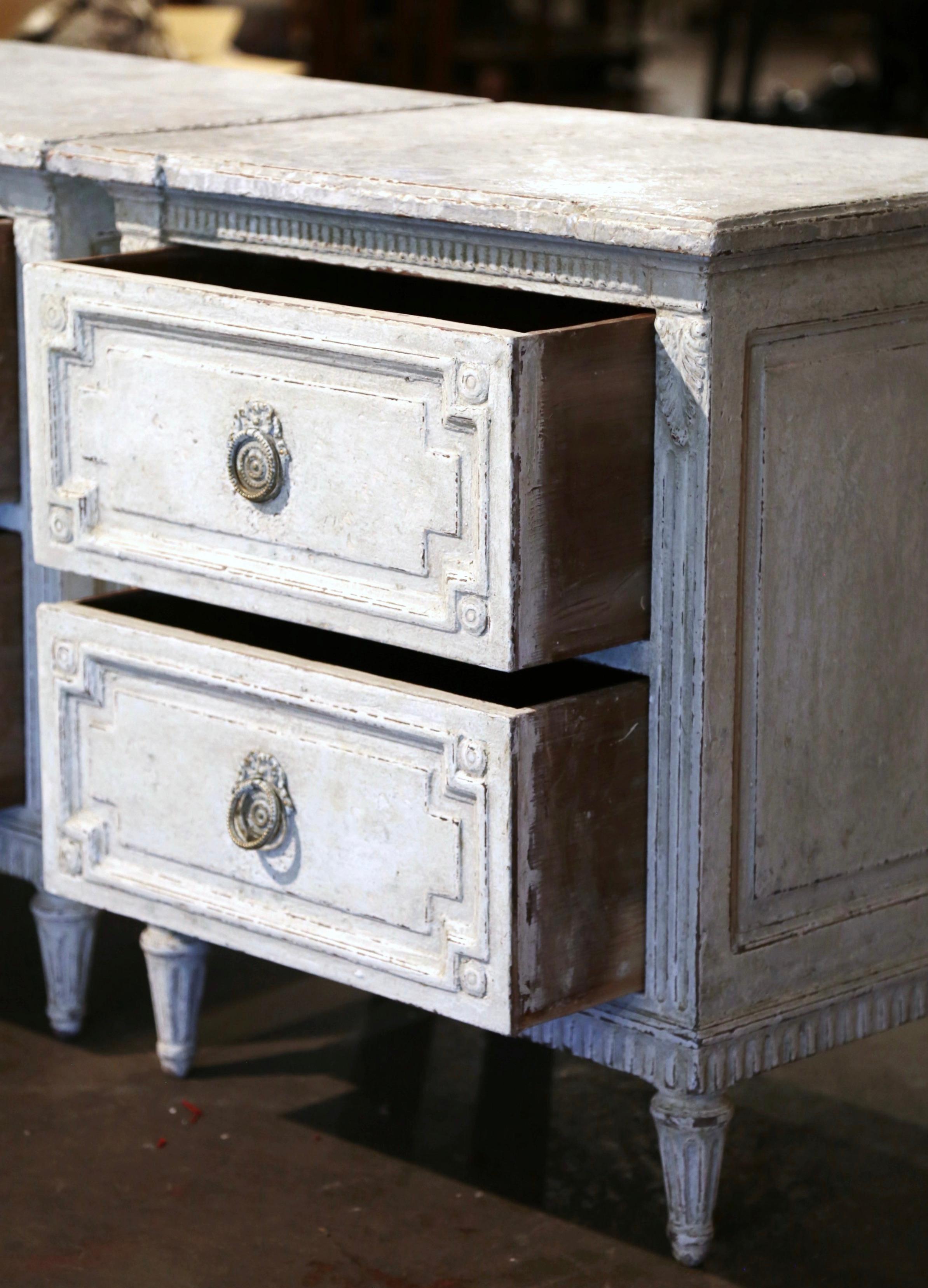 Pair of 19th Century French Louis XVI Hand Painted Two-Drawer Chests Nightstands 5