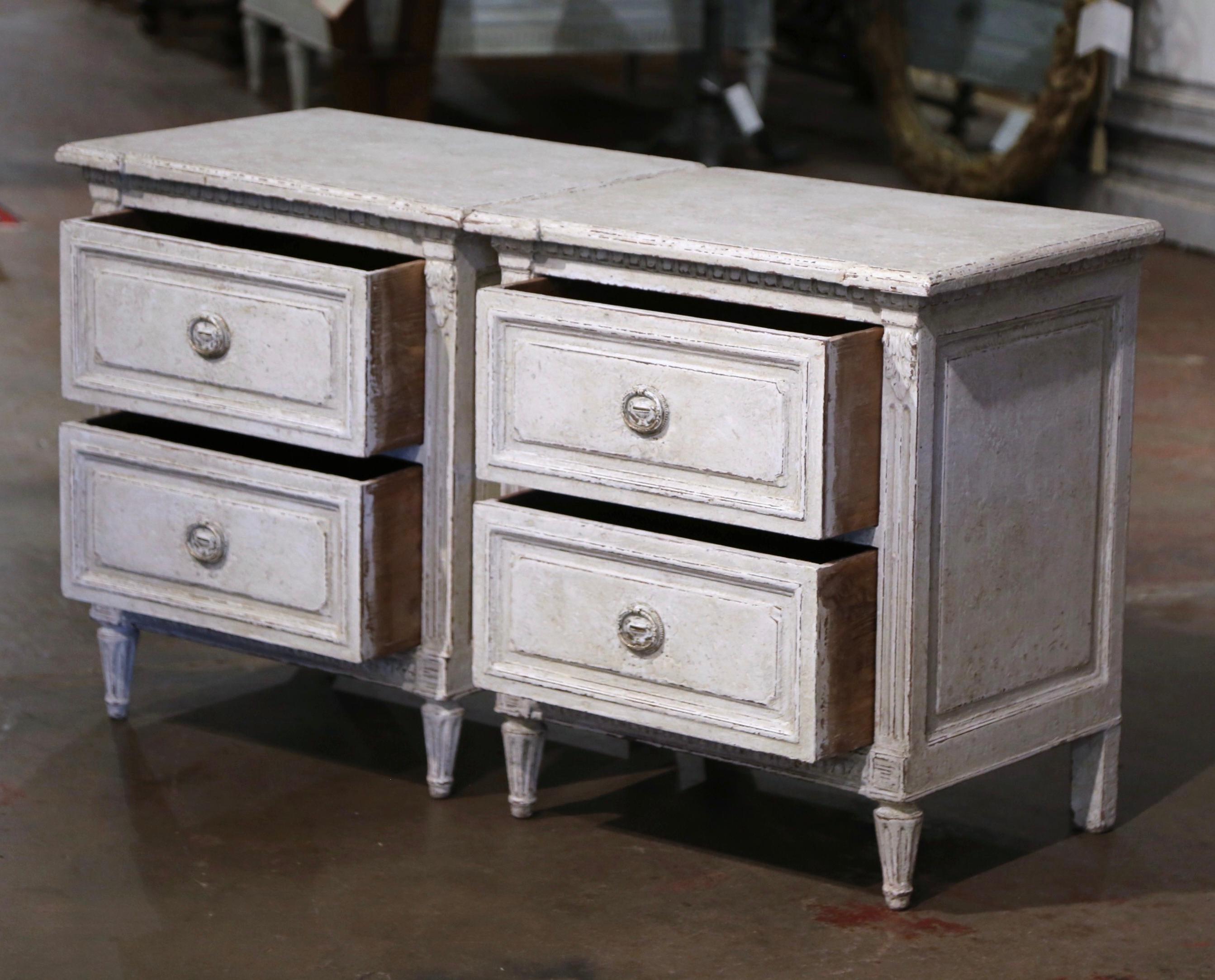 Pair of 19th Century French Louis XVI Hand Painted Two-Drawer Chests Nightstands 7