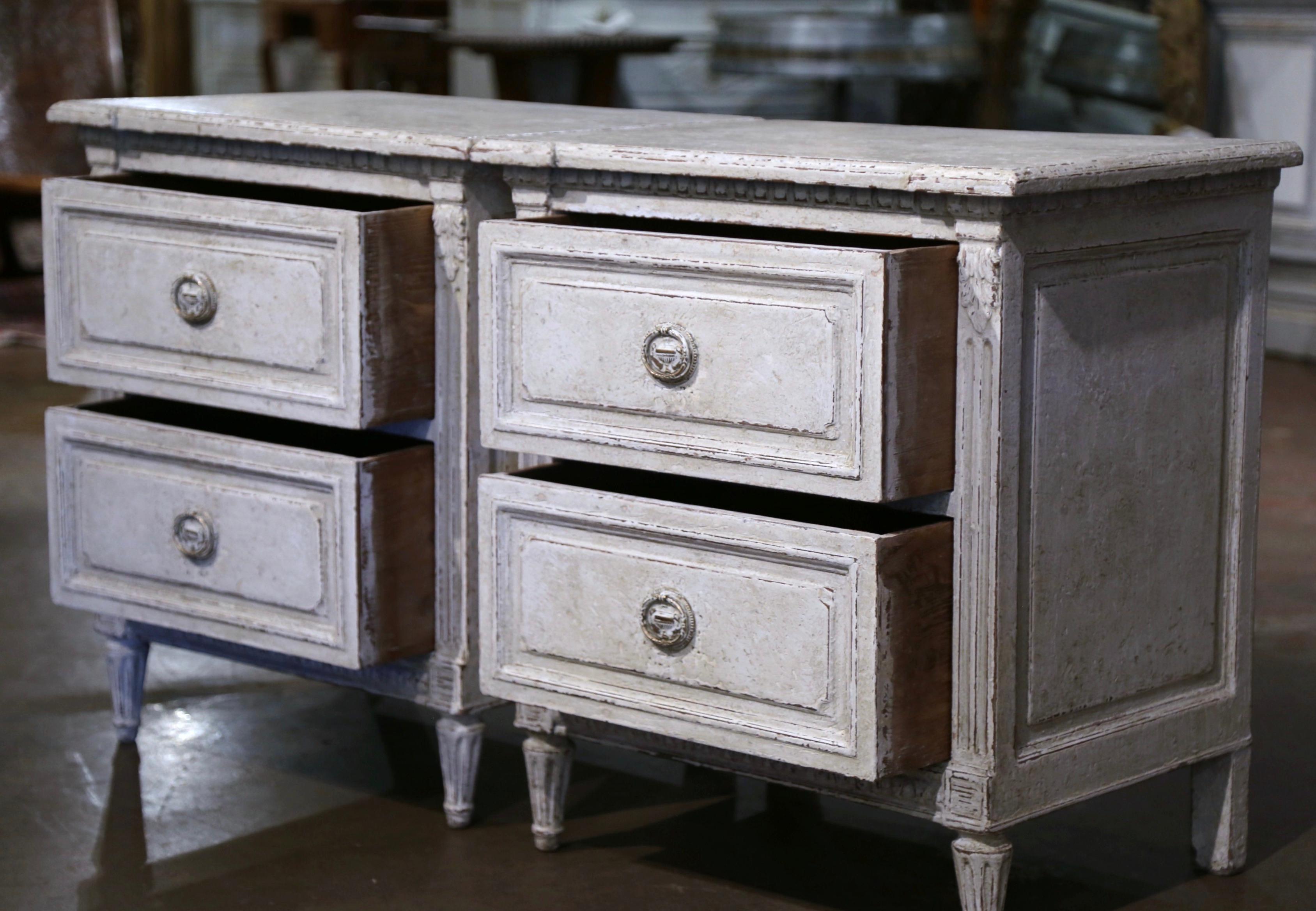 Pair of 19th Century French Louis XVI Hand Painted Two-Drawer Chests Nightstands 9