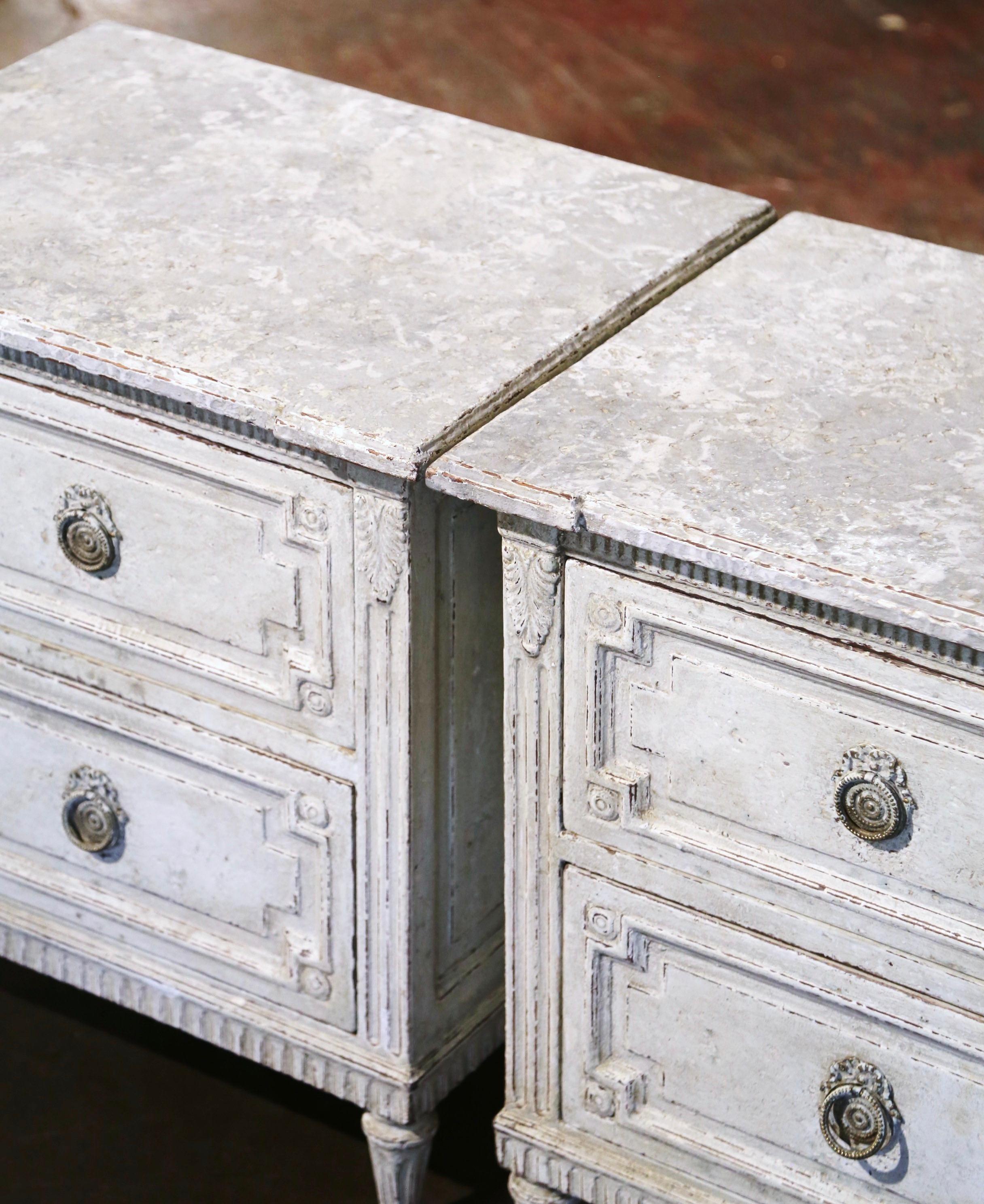 Pair of 19th Century French Louis XVI Hand Painted Two-Drawer Chests Nightstands 2