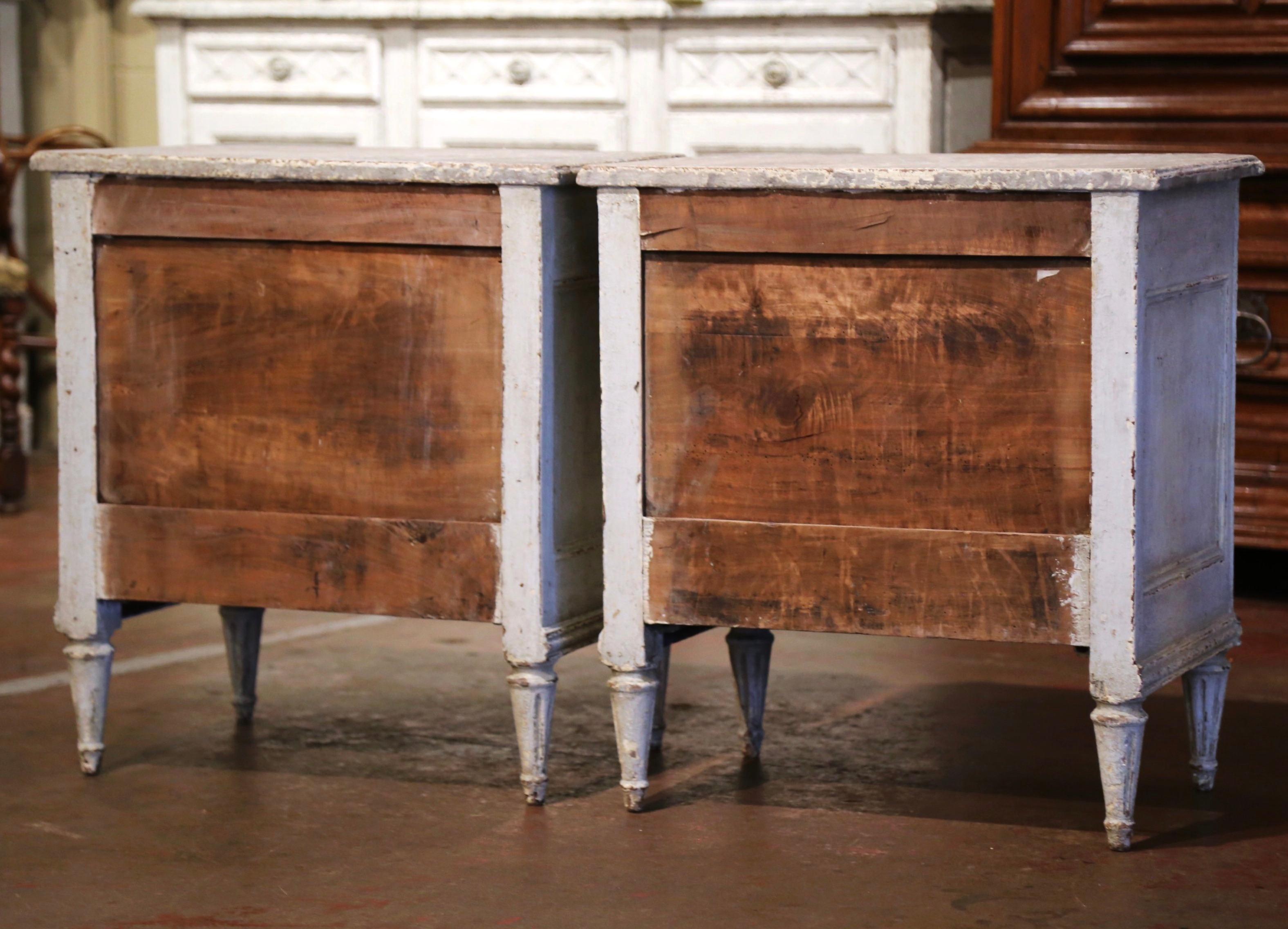 Pair of 19th Century French Louis XVI Hand Painted Two-Drawer Nightstands Chests 6