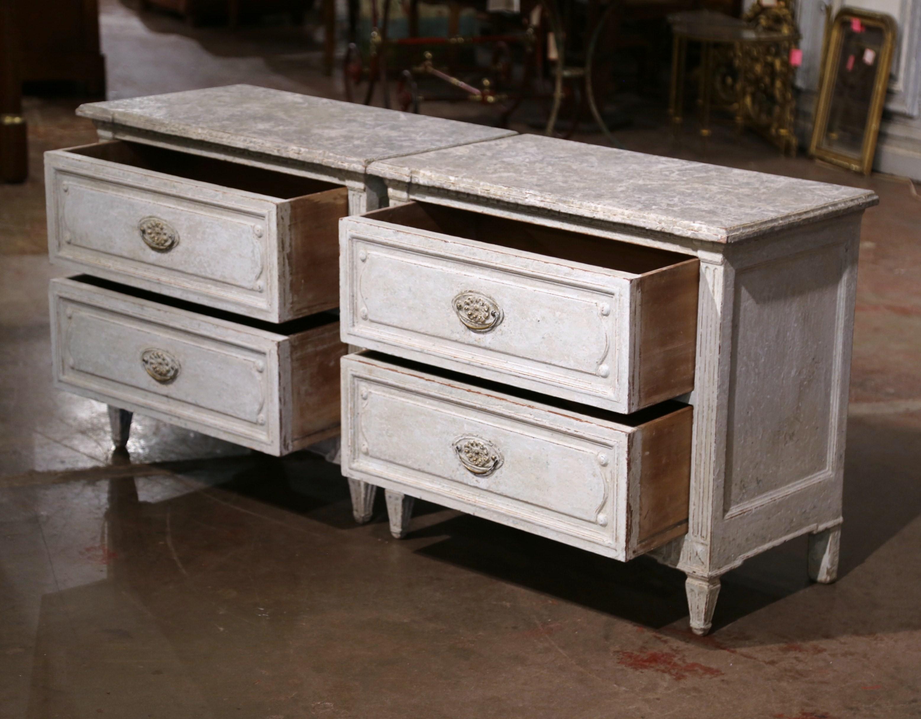 Pair of 19th Century French Louis XVI Hand Painted Two-Drawer Nightstands Chests 7