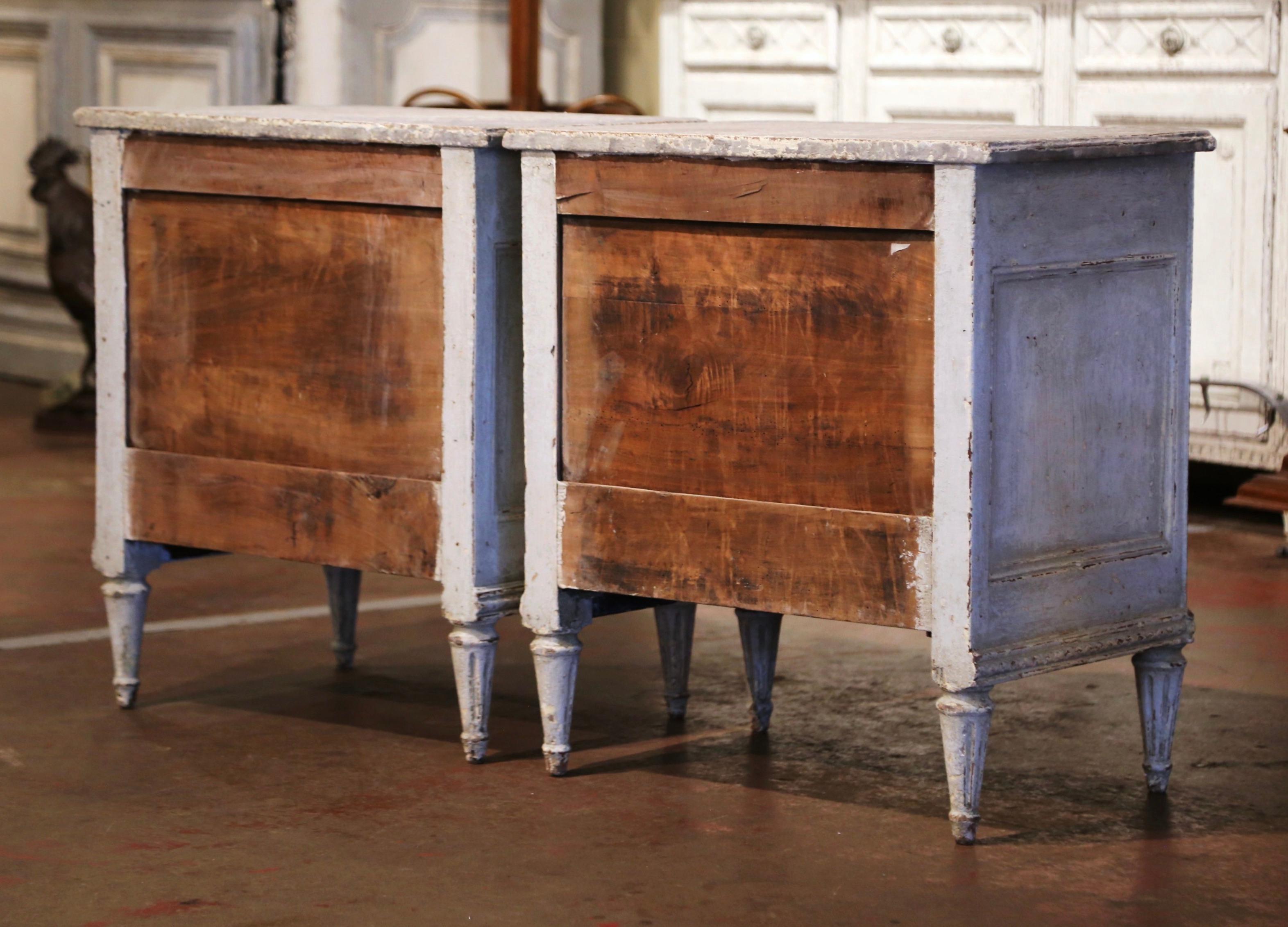 Pair of 19th Century French Louis XVI Hand Painted Two-Drawer Nightstands Chests 7