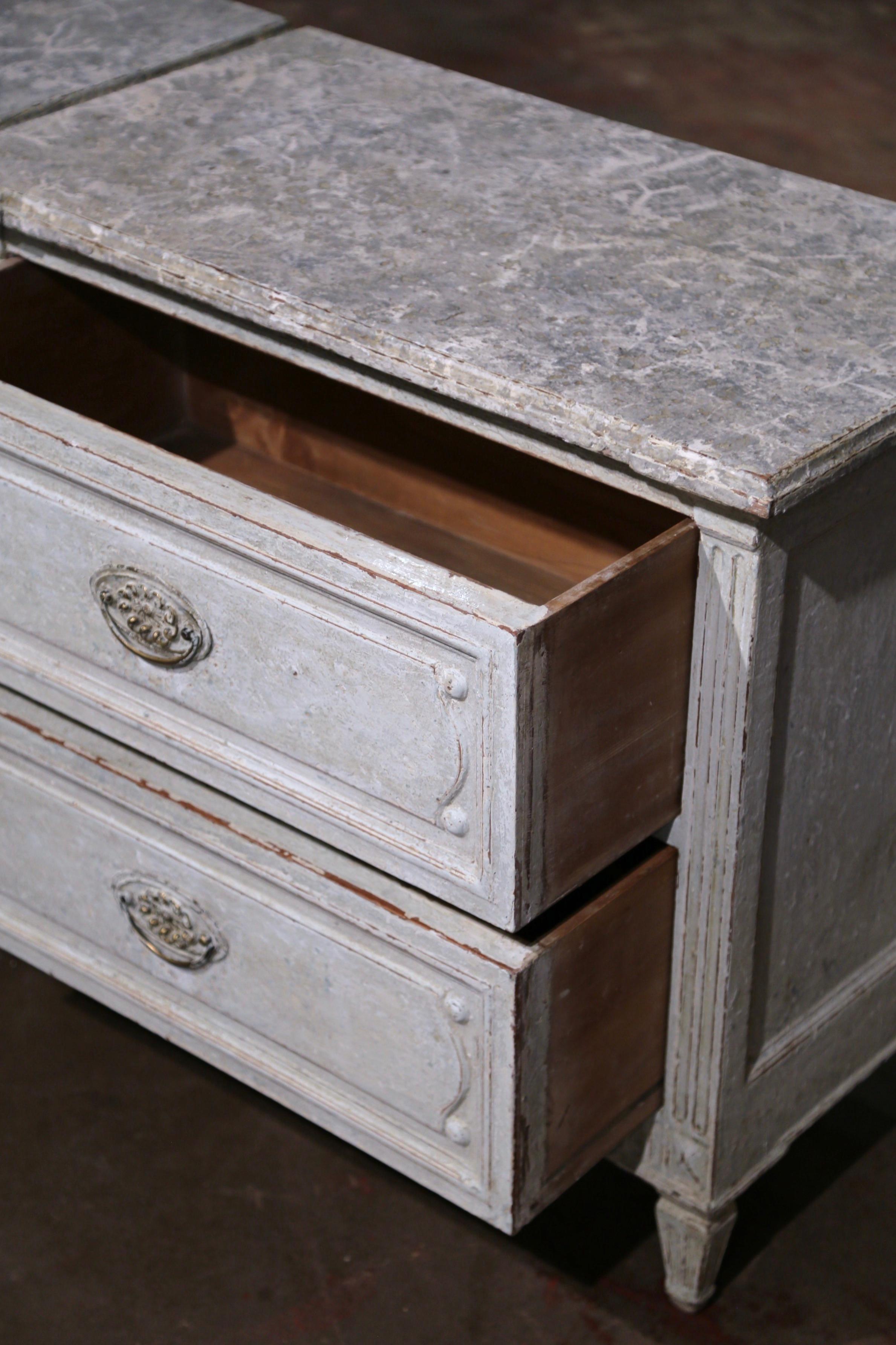 Pair of 19th Century French Louis XVI Hand Painted Two-Drawer Nightstands Chests 8