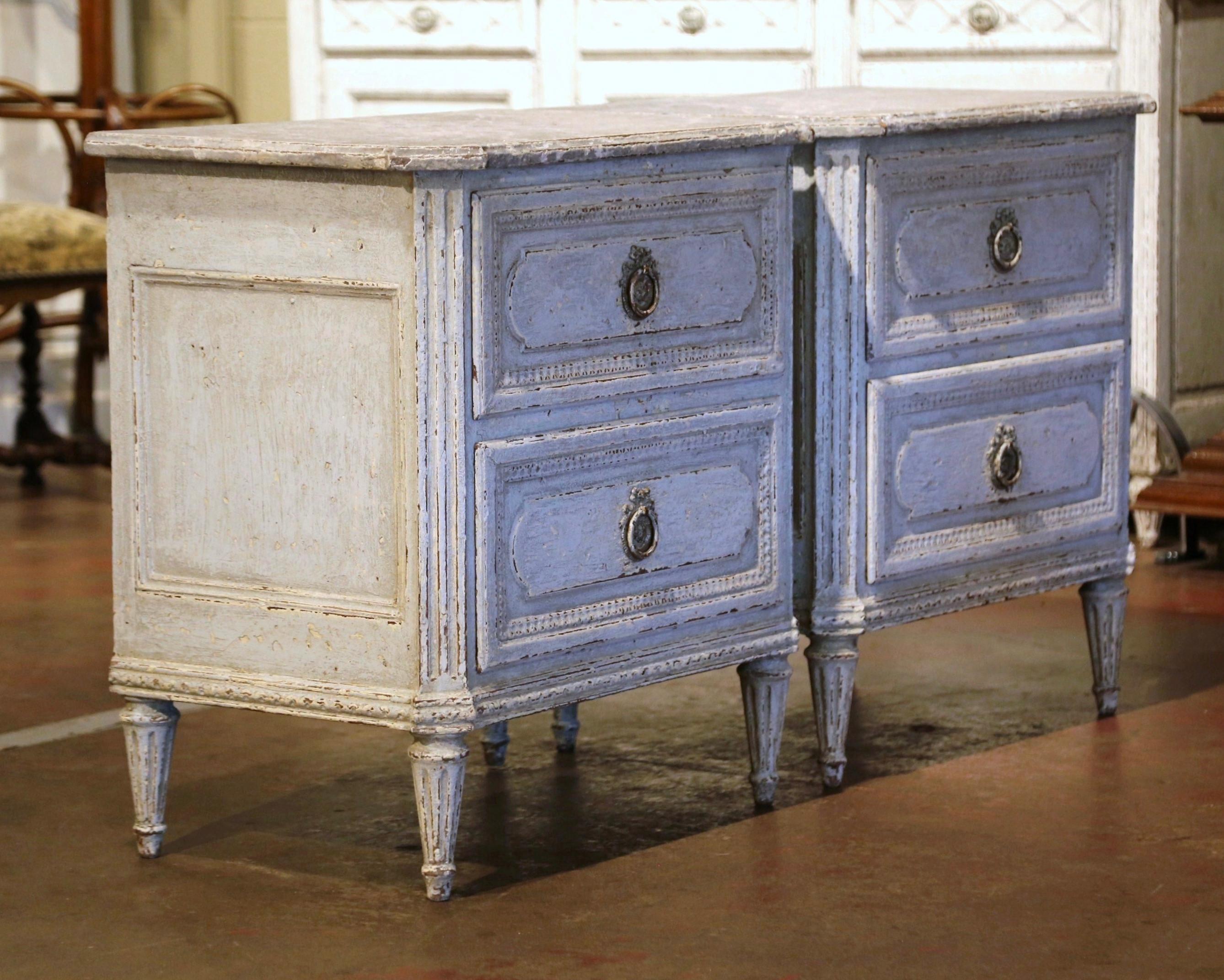 Pair of 19th Century French Louis XVI Hand Painted Two-Drawer Nightstands Chests 3