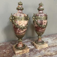 Pair of 19th Century French Louis XVI Jasper Cassolettes, Mantel Urns