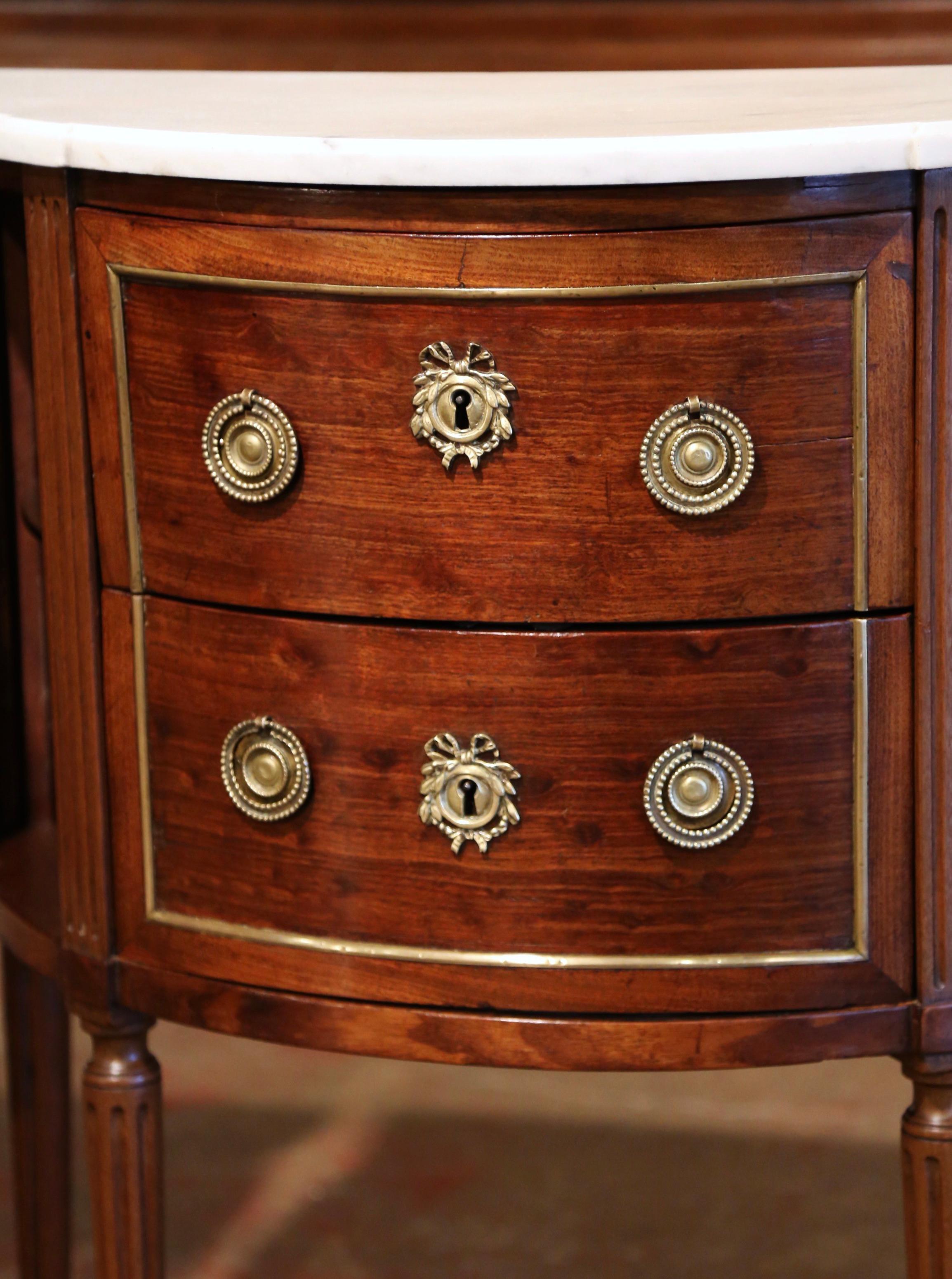 Pair of 19th Century French Louis XVI Mahogany Demi-Lune Chests with Marble Top 7