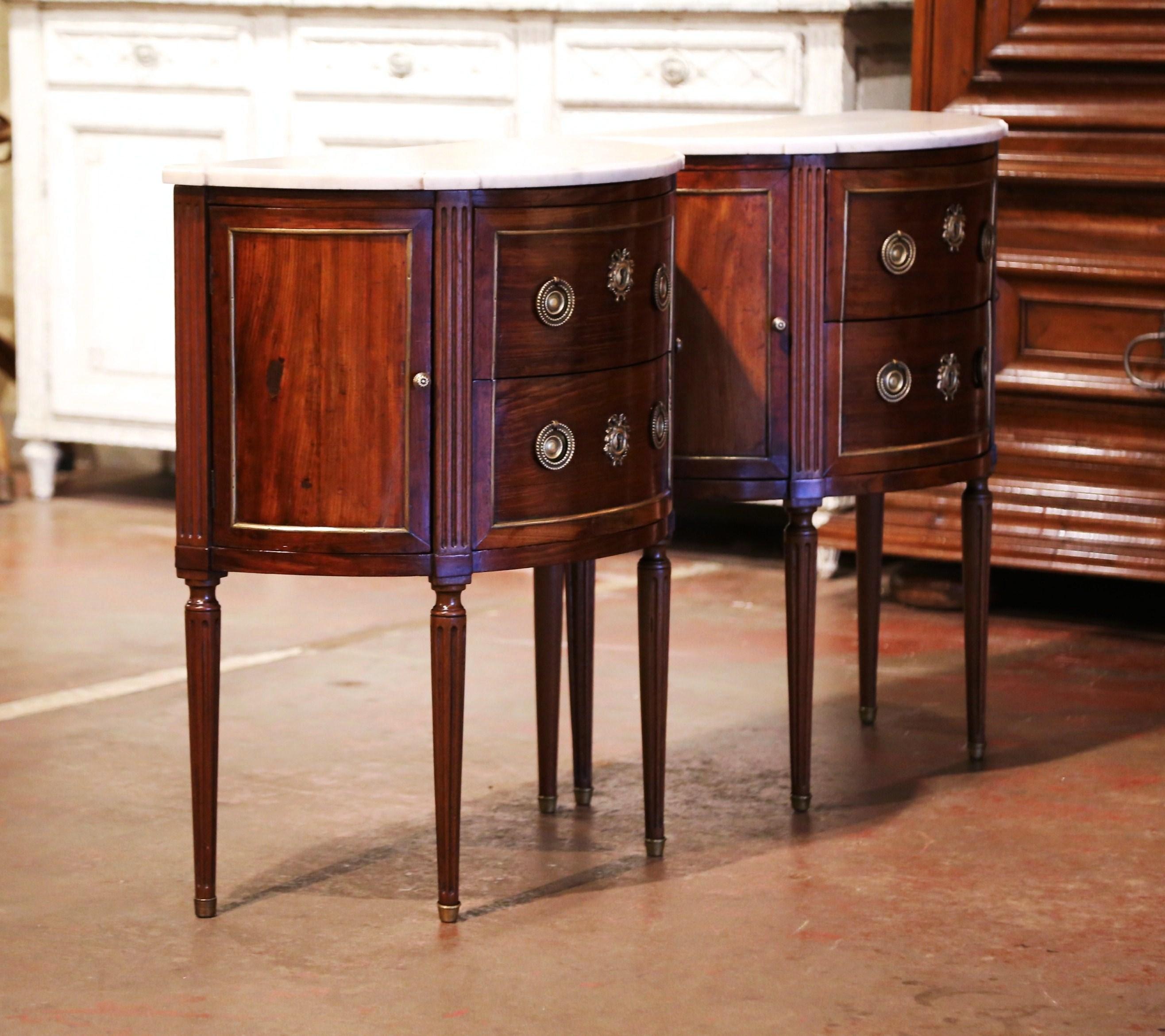 Pair of 19th Century French Louis XVI Mahogany Demi-Lune Chests with Marble Top 8