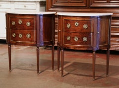 Pair of 19th Century French Louis XVI Mahogany Demi-Lune Chests with Marble Top