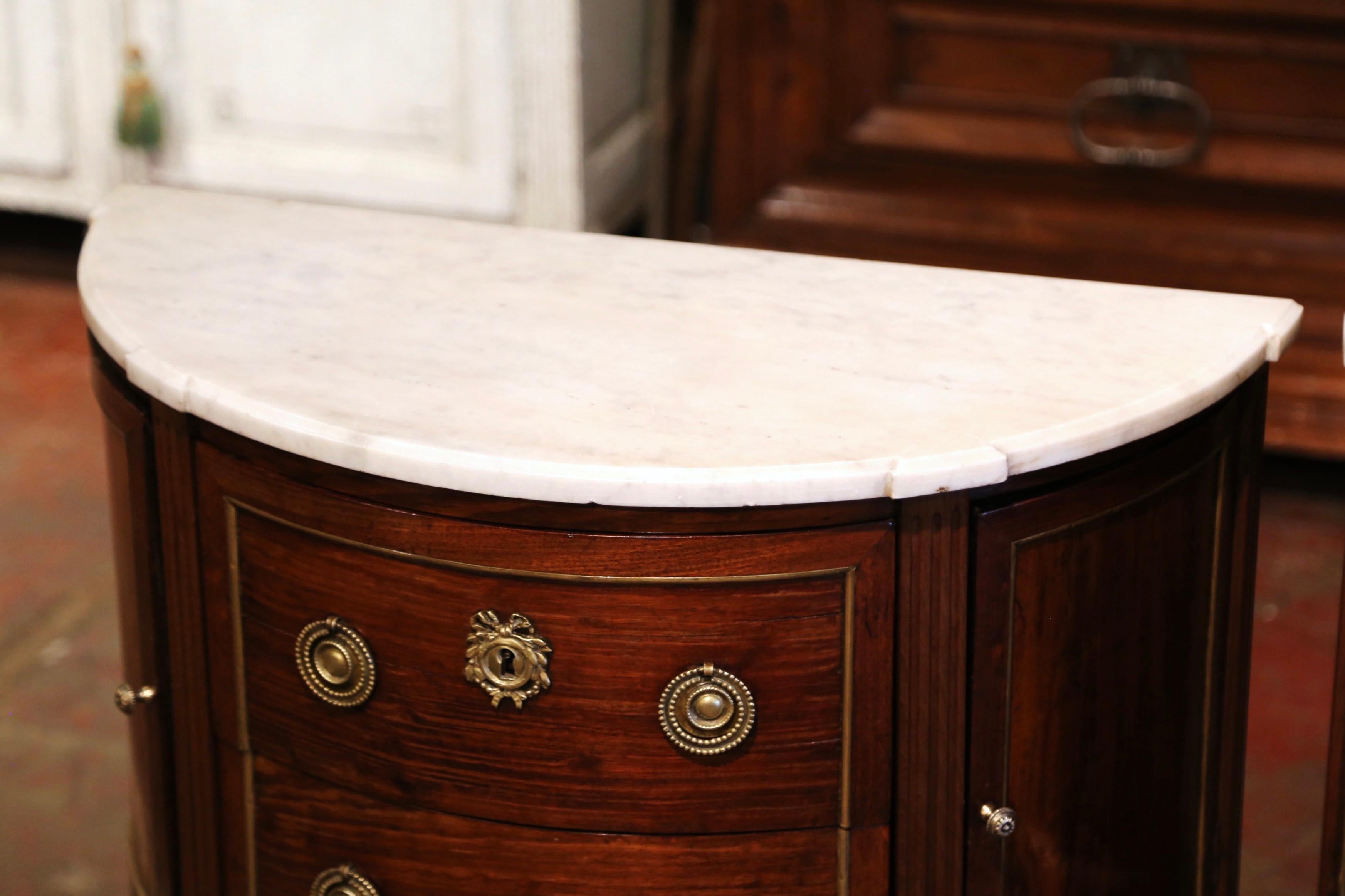 Pair of 19th Century French Louis XVI Mahogany Demi-Lune Chests with Marble Top 2