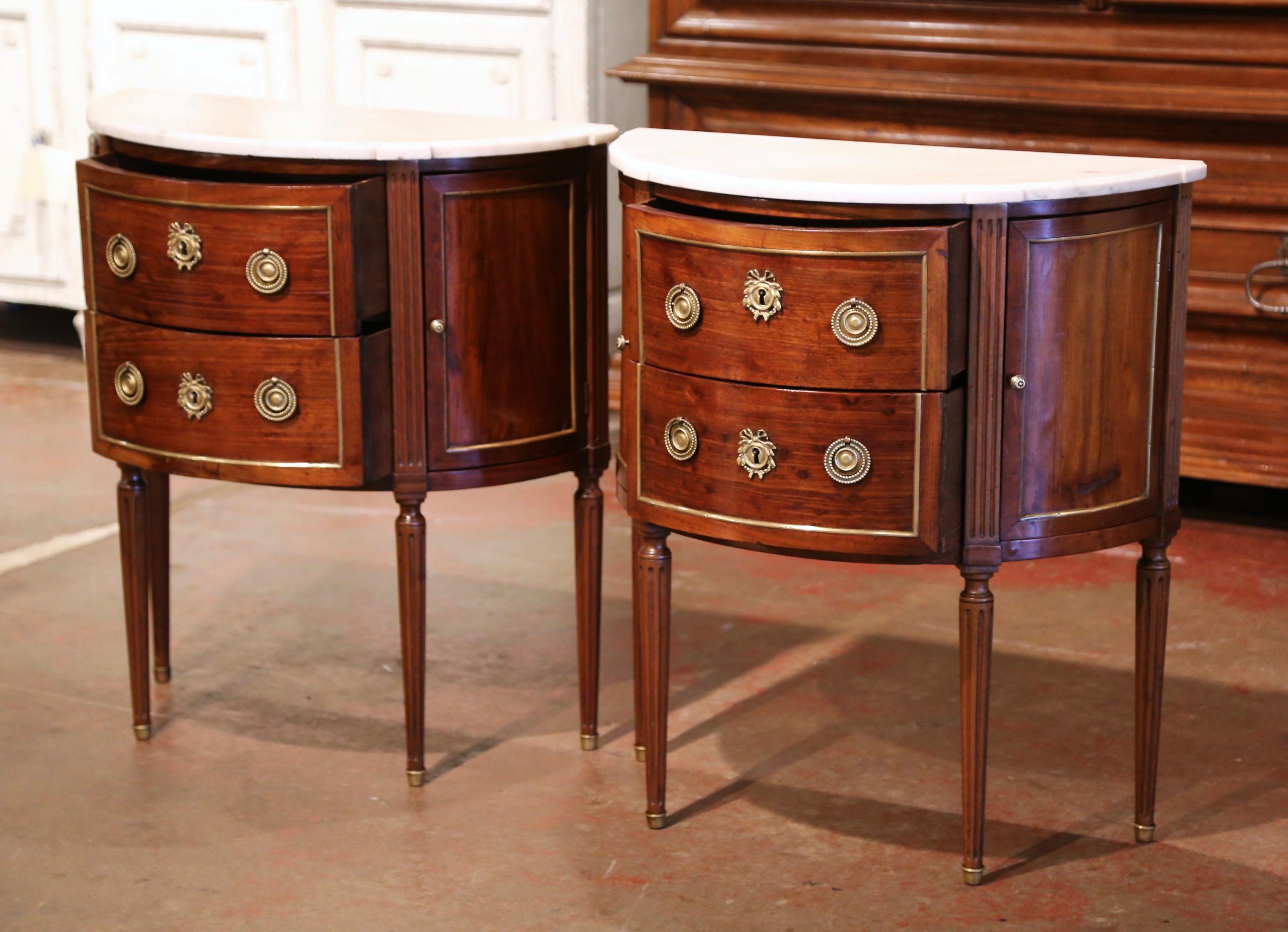 Pair of 19th Century French Louis XVI Mahogany Demi-Lune Chests with Marble Top 3