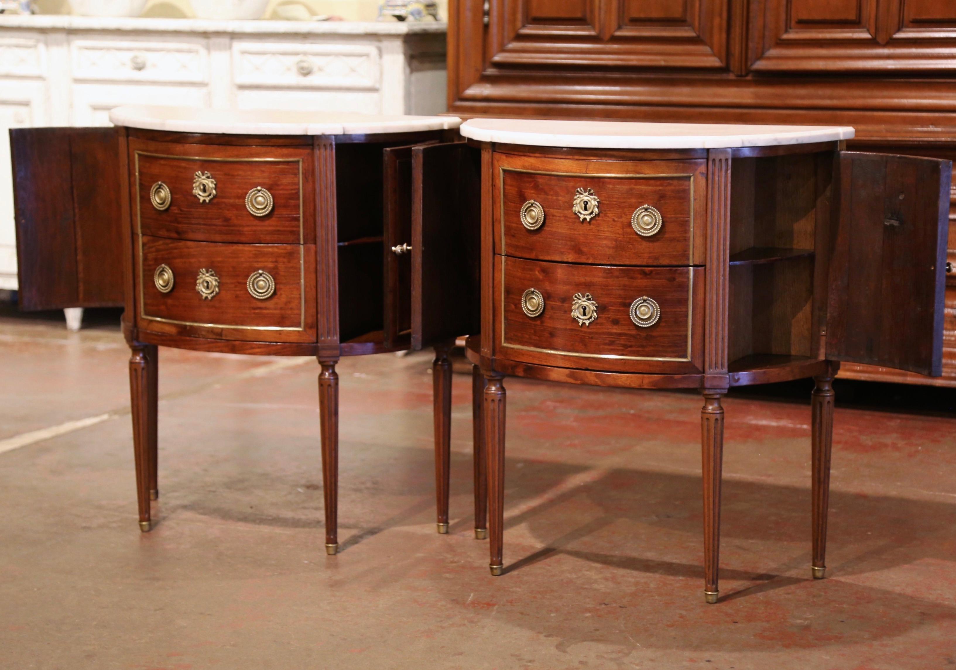 Pair of 19th Century French Louis XVI Mahogany Demi-Lune Chests with Marble Top 5