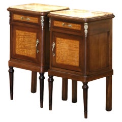 Pair of 19th Century French Louis XVI Mahogany Marble-Top Nightstands