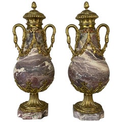 Pair of 19th Century French Louis XVI Marble and Bronze Cassolettes