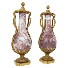 Antique Pair of 19th Century French Louis XVI Marble and Bronze Cassolettes