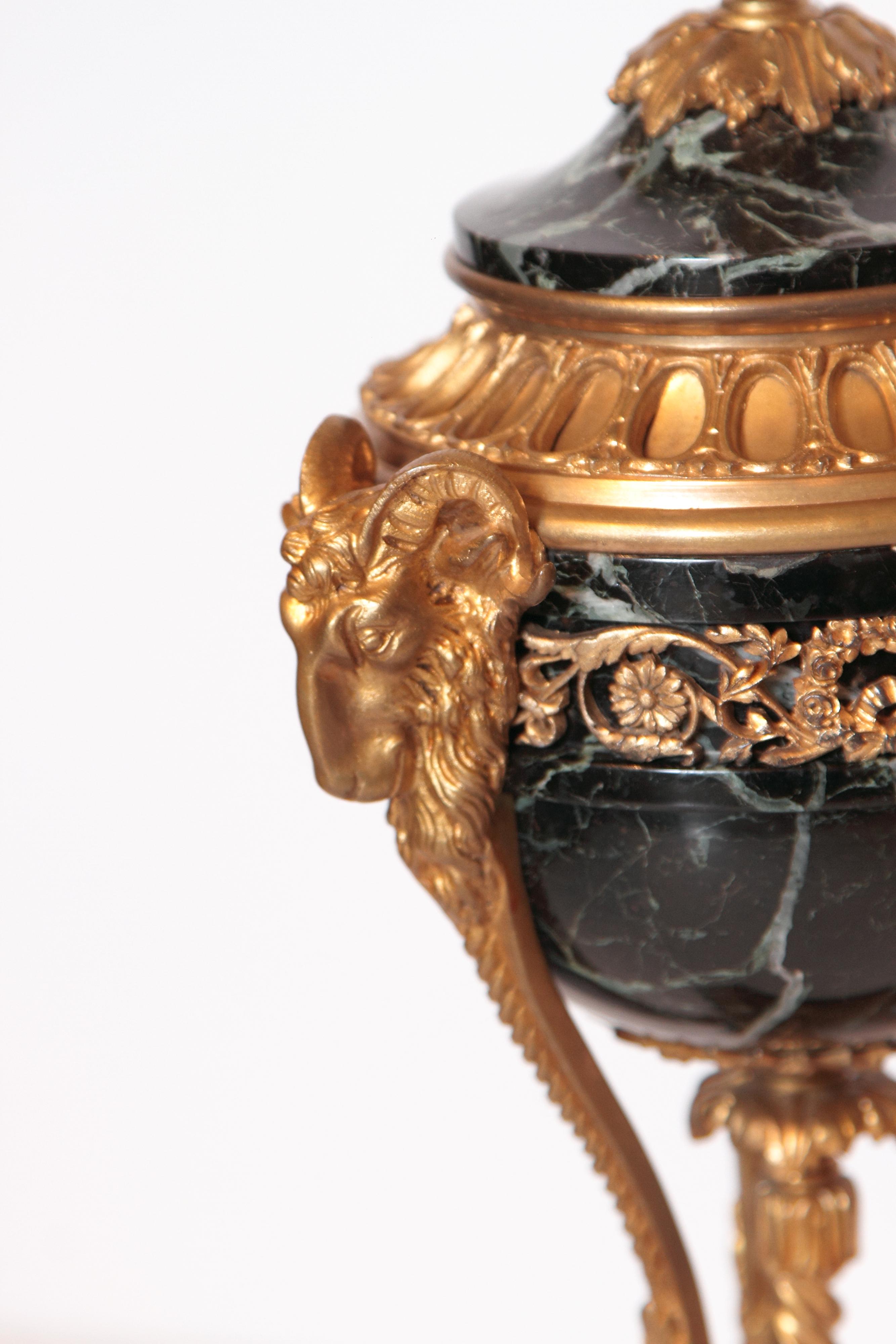 Pair of 19th Century French Louis XVI Marble and Gilt Bronze Urns In Good Condition In Dallas, TX