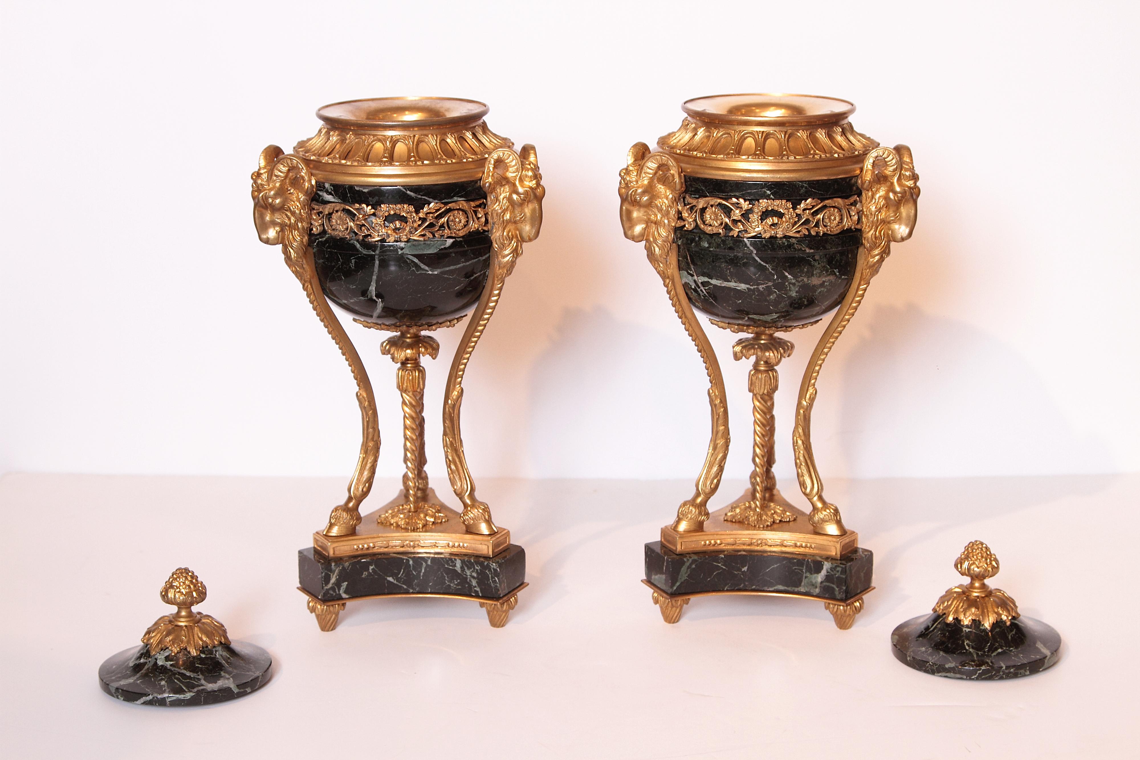 Pair of 19th Century French Louis XVI Marble and Gilt Bronze Urns 3