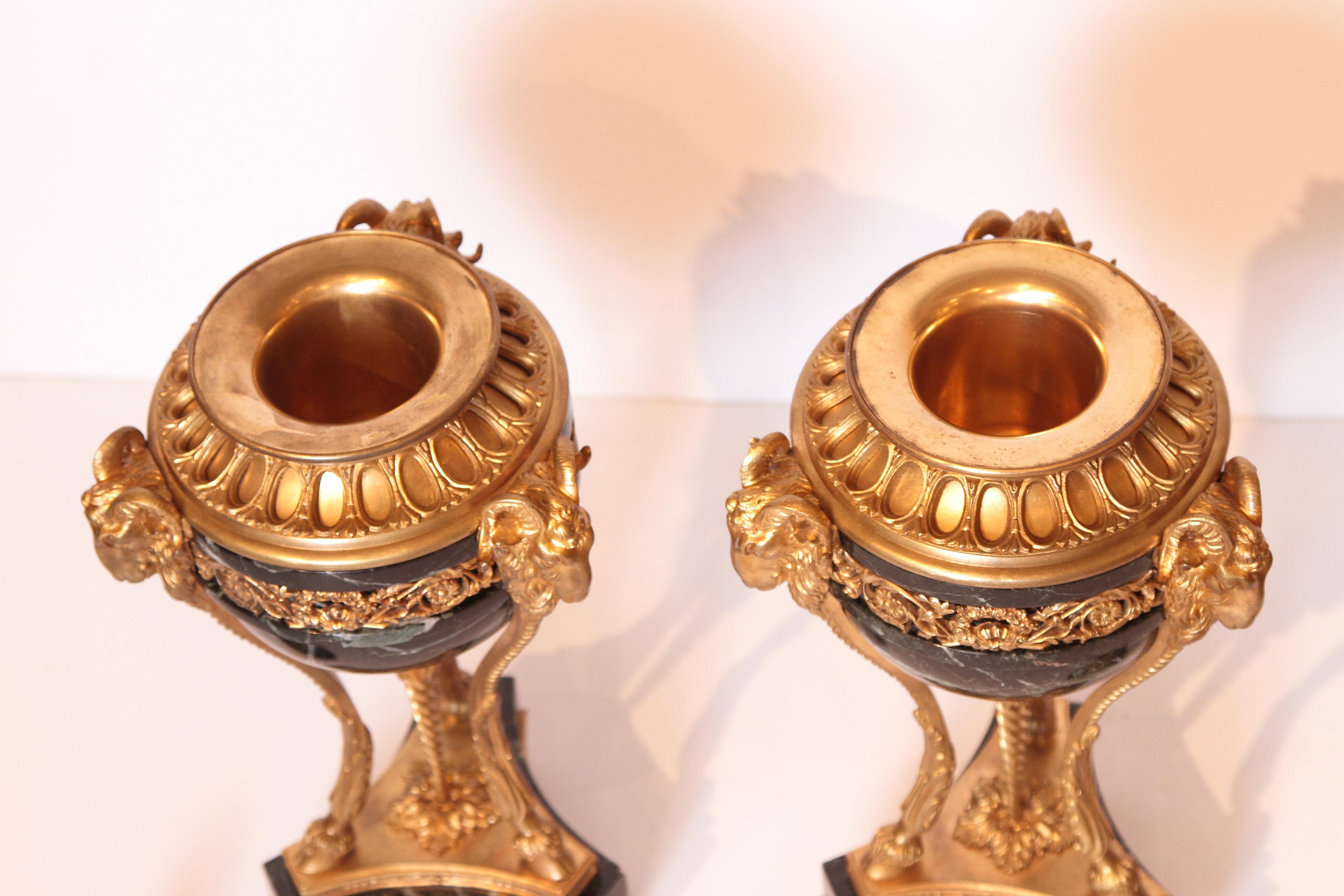 Pair of 19th Century French Louis XVI Marble and Gilt Bronze Urns 4