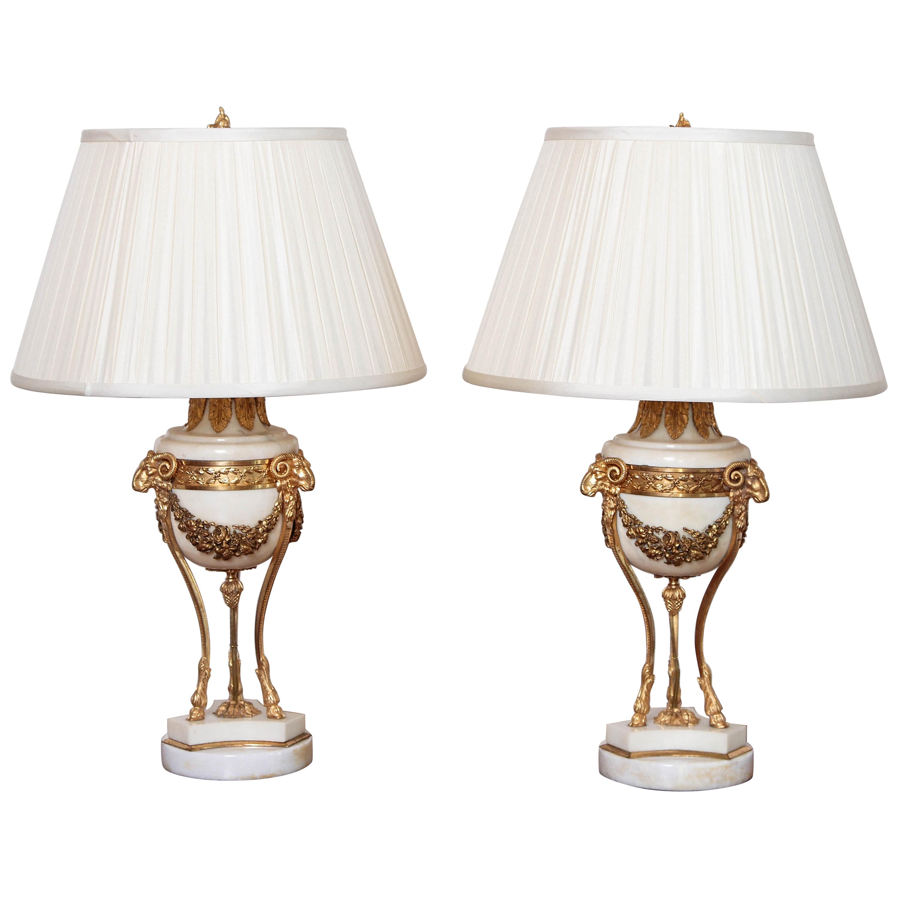 Pair of 19th Century French Louis XVI Marble Lamps