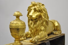 Pair of 19th Century French Louis XVI Neoclassical Gilt Bronze Lion Chenets