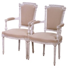 Pair of 19th Century French Louis XVI Painted Armchairs with Upholstered Seats