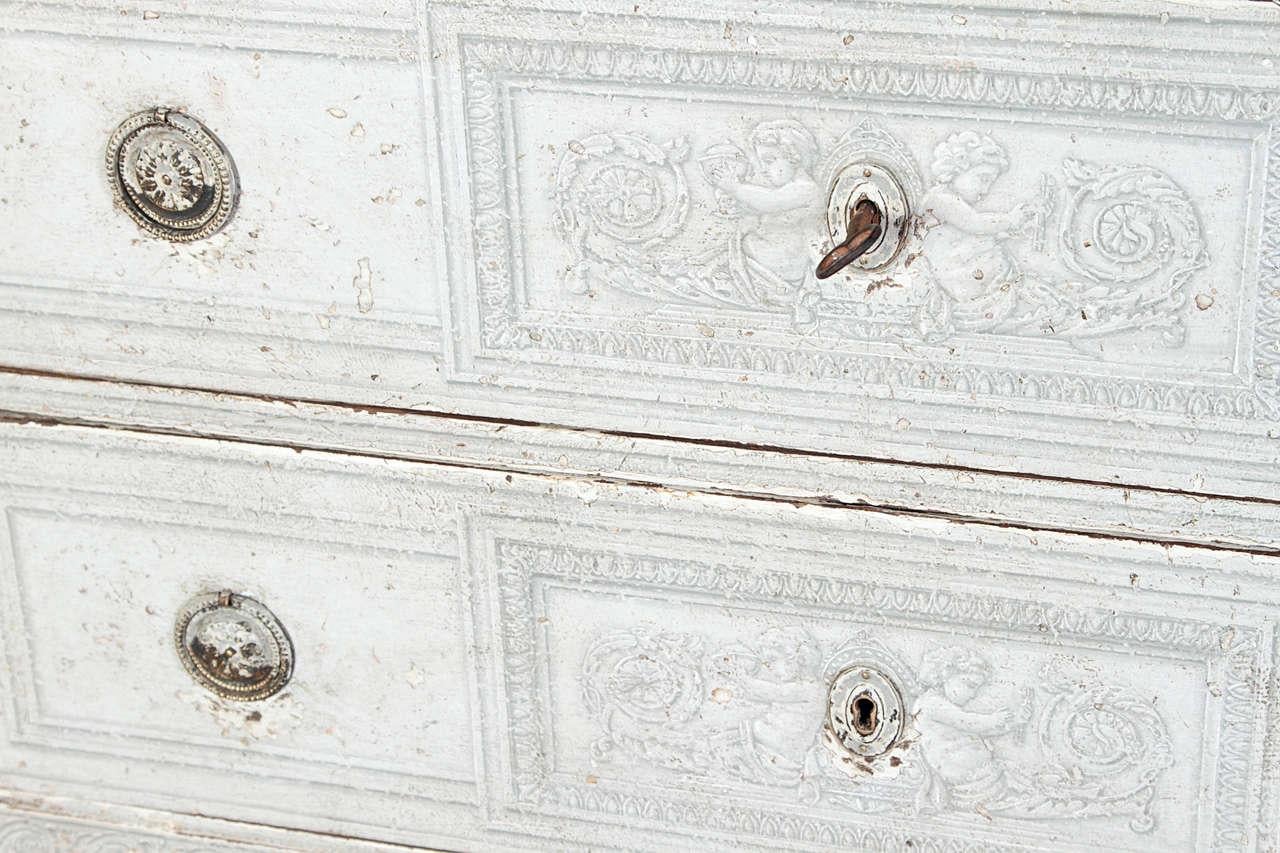 Pair of 19th Century French Louis XVI Painted Chests with Faux Marble Top In Excellent Condition In Dallas, TX