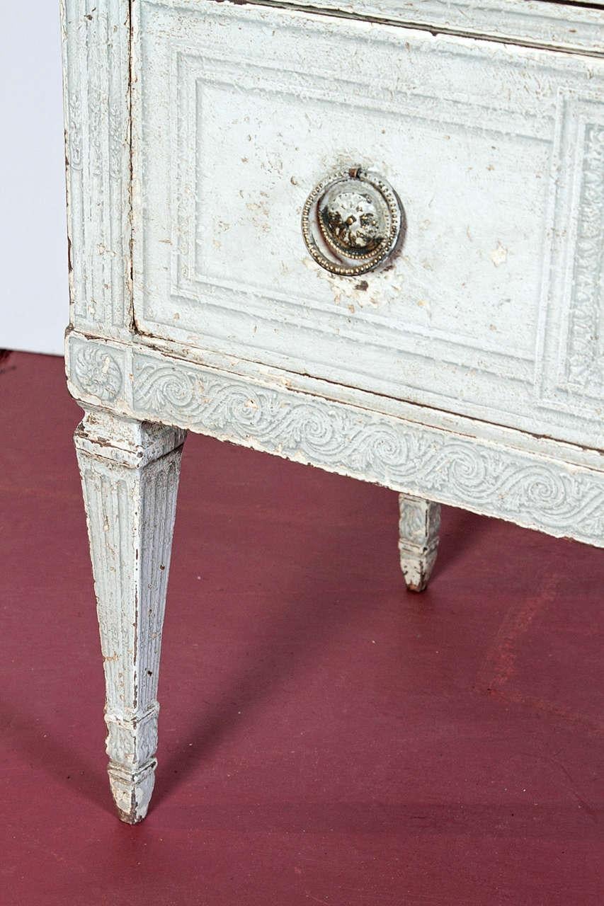 Wood Pair of 19th Century French Louis XVI Painted Chests with Faux Marble Top