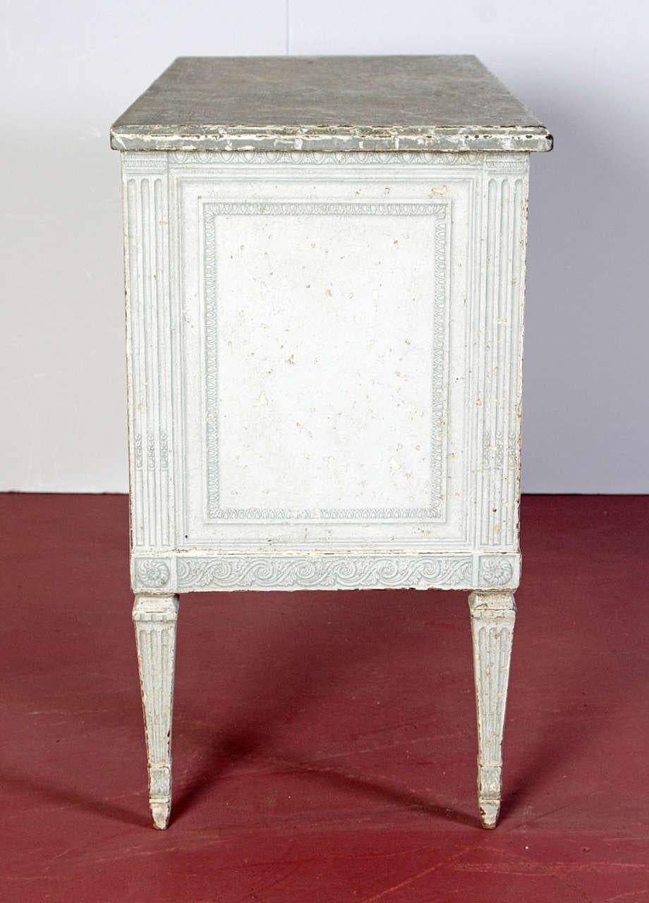 Pair of 19th Century French Louis XVI Painted Chests with Faux Marble Top 1