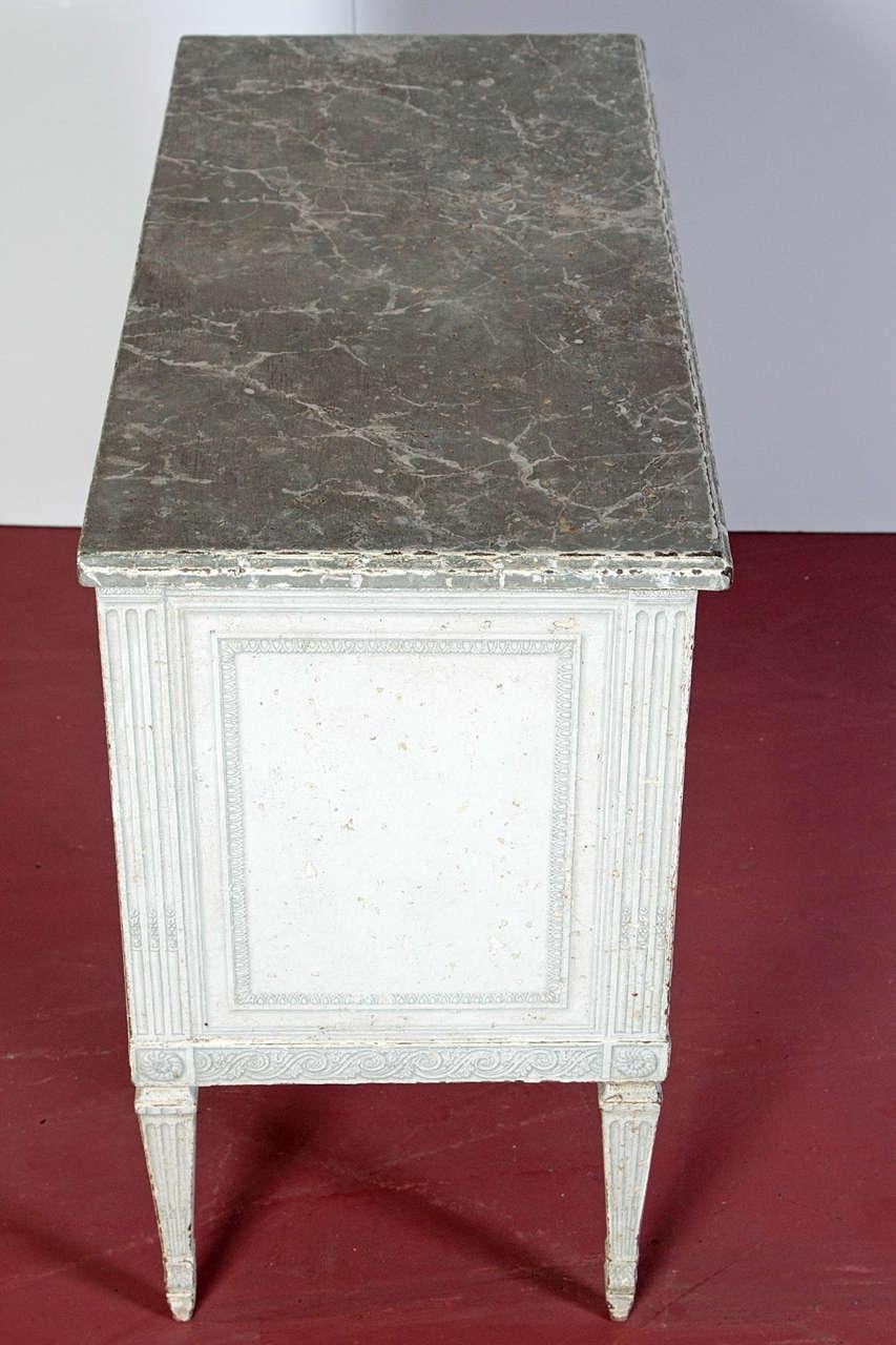 Pair of 19th Century French Louis XVI Painted Chests with Faux Marble Top 2