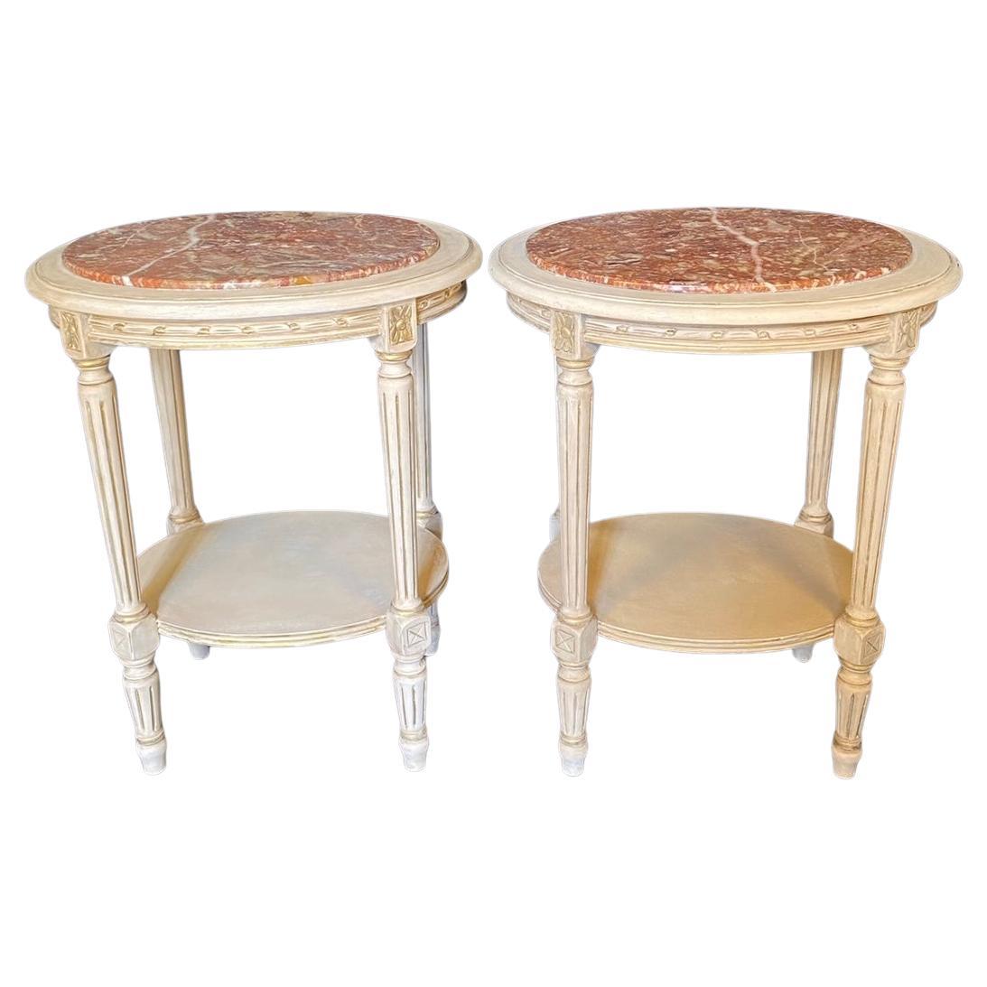 Paire de tables d'appoint Louis XVI du 19ème siècle en marbre peint en vente
