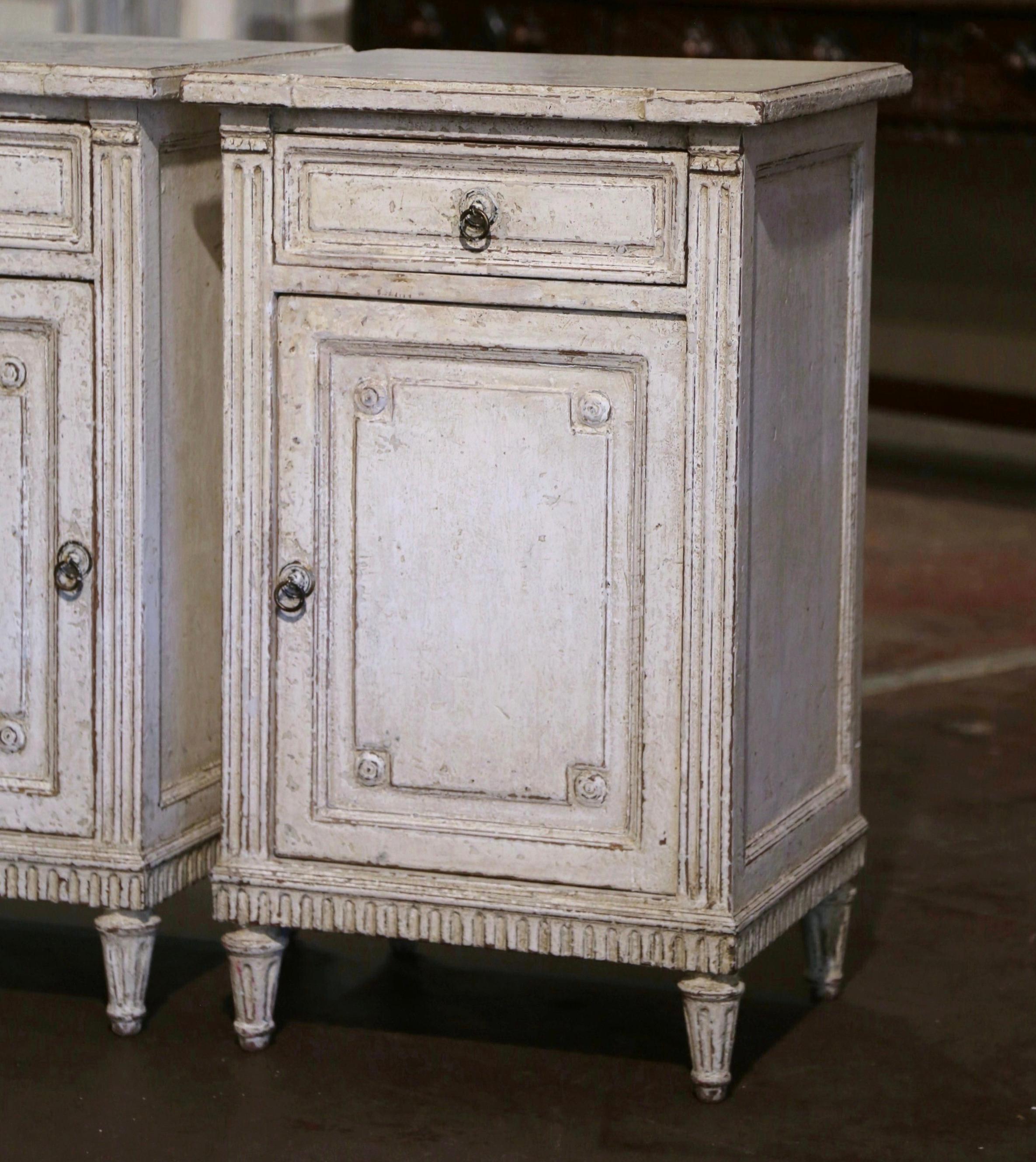 Pair of 19th Century French Louis XVI Painted Nightstands Bedside Tables In Excellent Condition In Dallas, TX