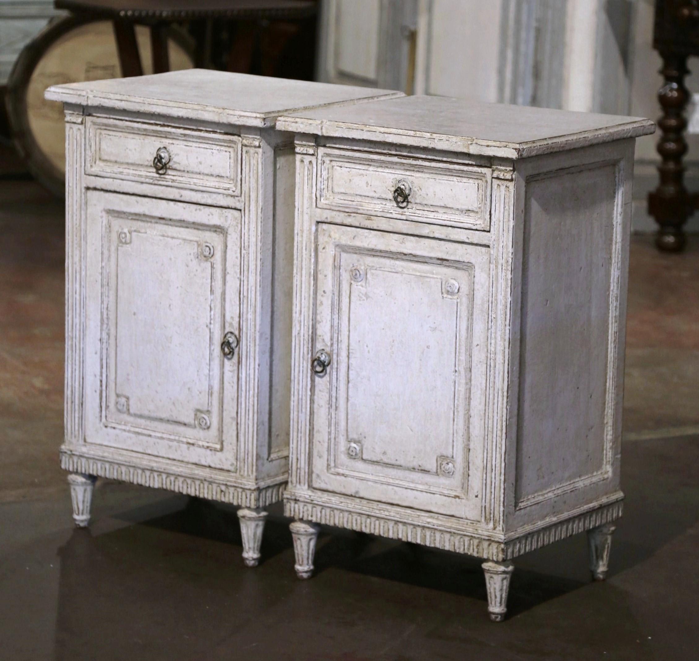 Pair of 19th Century French Louis XVI Painted Nightstands Bedside Tables 1