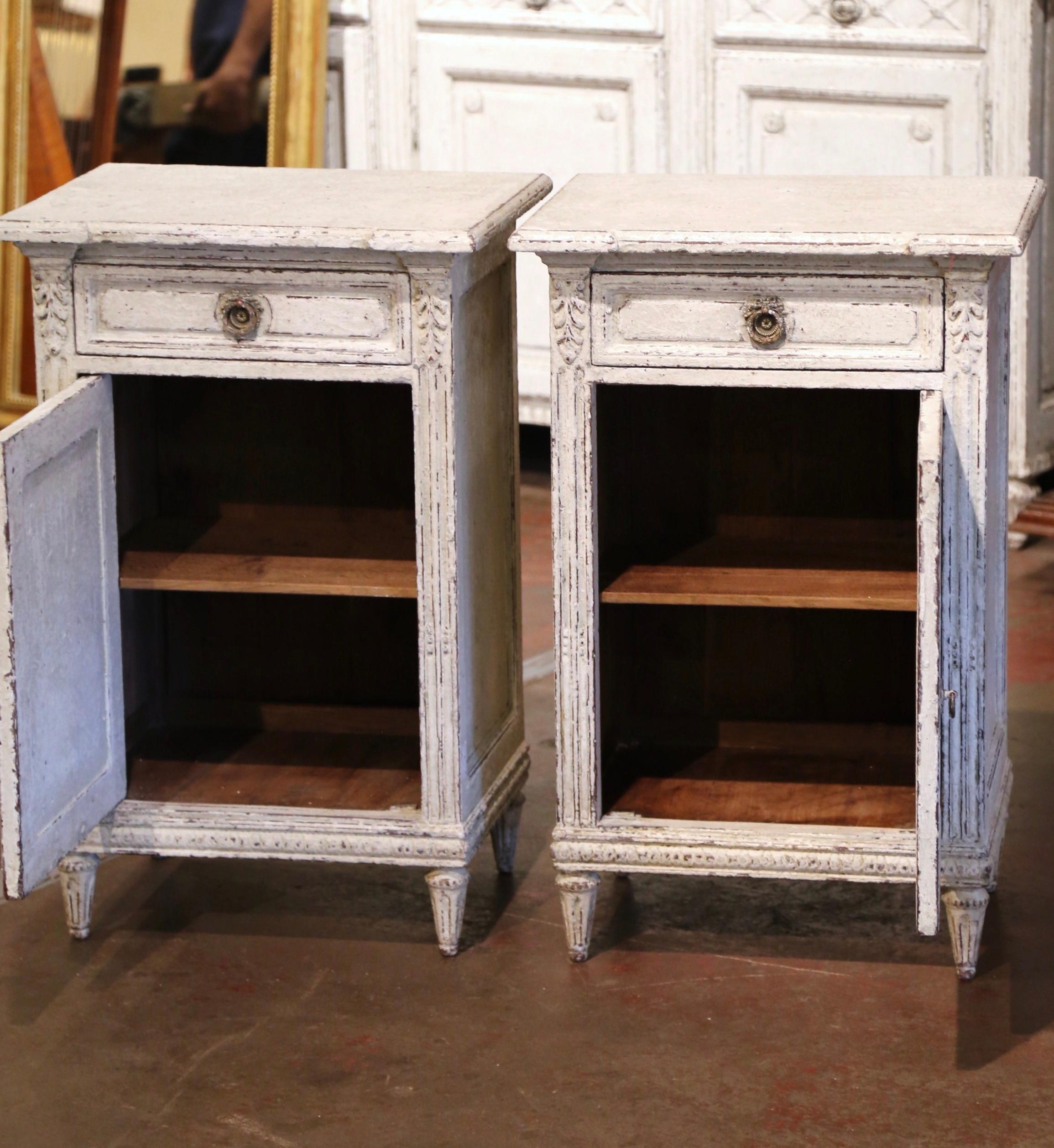 Pair of 19th Century French Louis XVI Painted Nightstands Bedside Tables 2