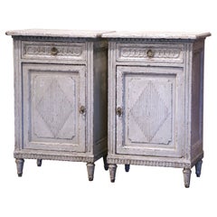 Pair of 19th Century French Louis XVI Painted Nightstands Bedside Tables