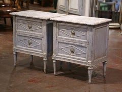 Pair of 19th Century French Louis XVI Painted Nightstands with Faux Marble Top