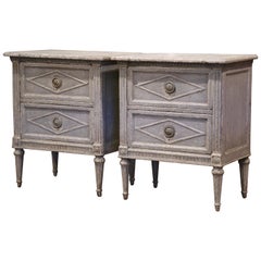 Pair of 19th Century French Louis XVI Painted Nightstands with Faux Marble Top