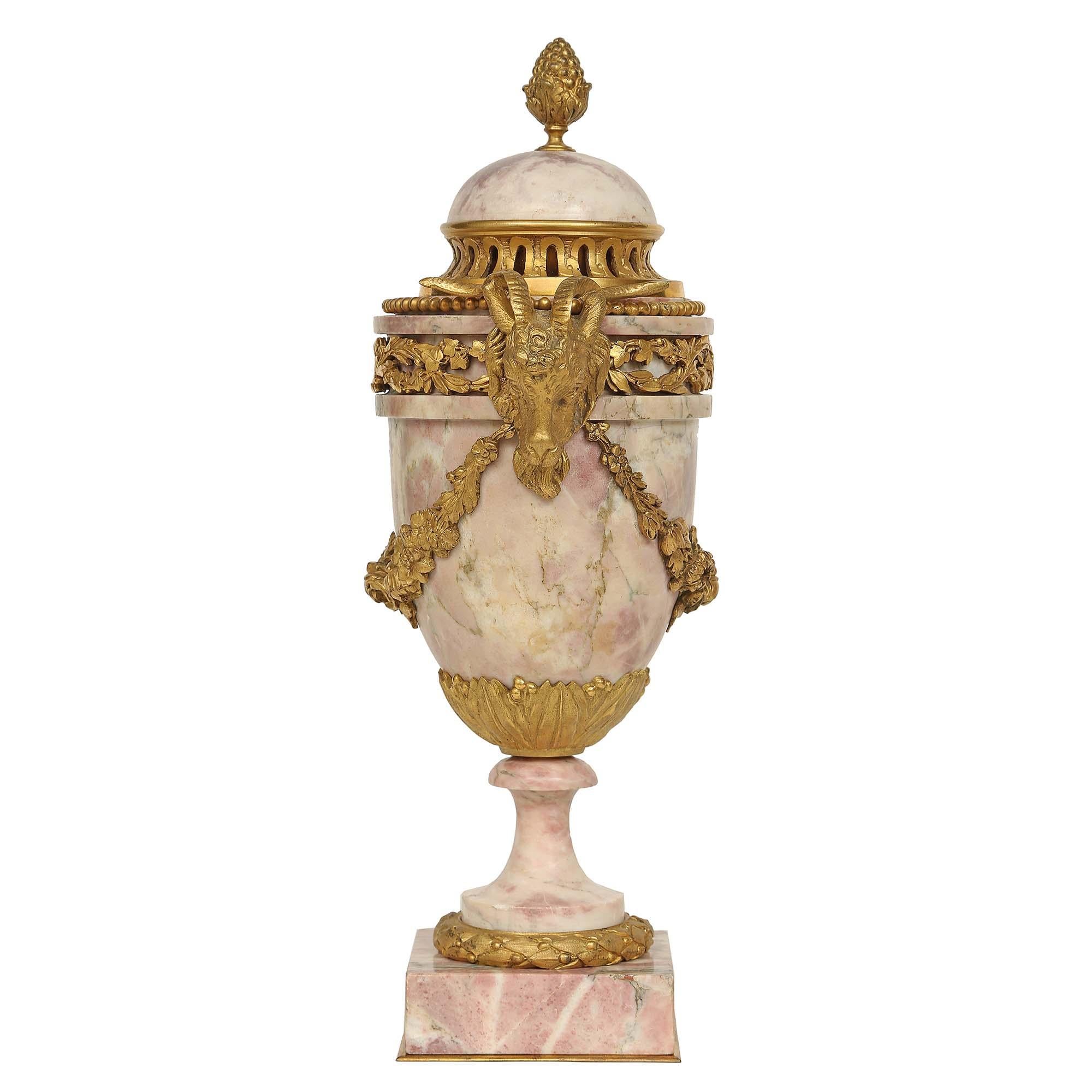Pair of 19th Century French Louis XVI St. Bréche Violette Marble Cassolettes In Good Condition For Sale In West Palm Beach, FL