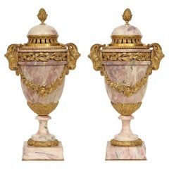 Pair of 19th Century French Louis XVI St. Bréche Violette Marble Cassolettes