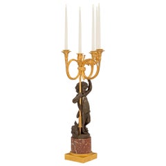 Pair of 19th Century French Louis XVI St. Bronze, Marble, and Ormolu Candelabras