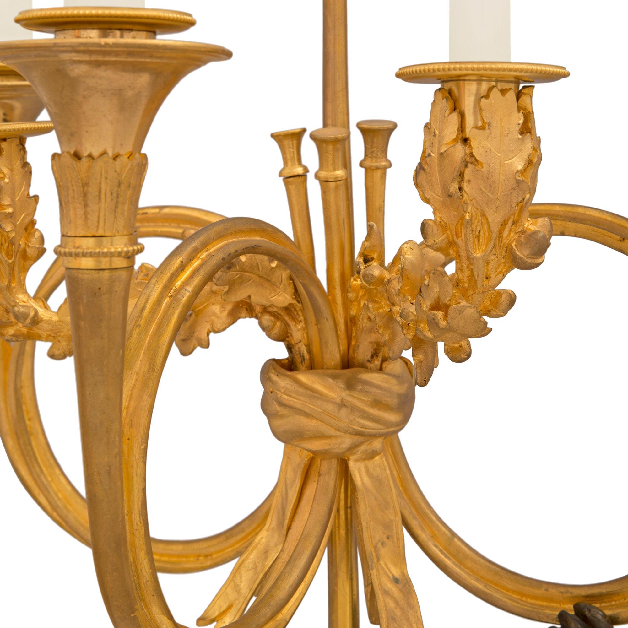 Pair of 19th Century French Louis XVI St. Bronze, Marble, and Ormolu Candelabras For Sale 3