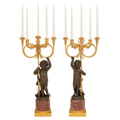 Pair of 19th Century French Louis XVI St. Bronze, Marble, and Ormolu Candelabras