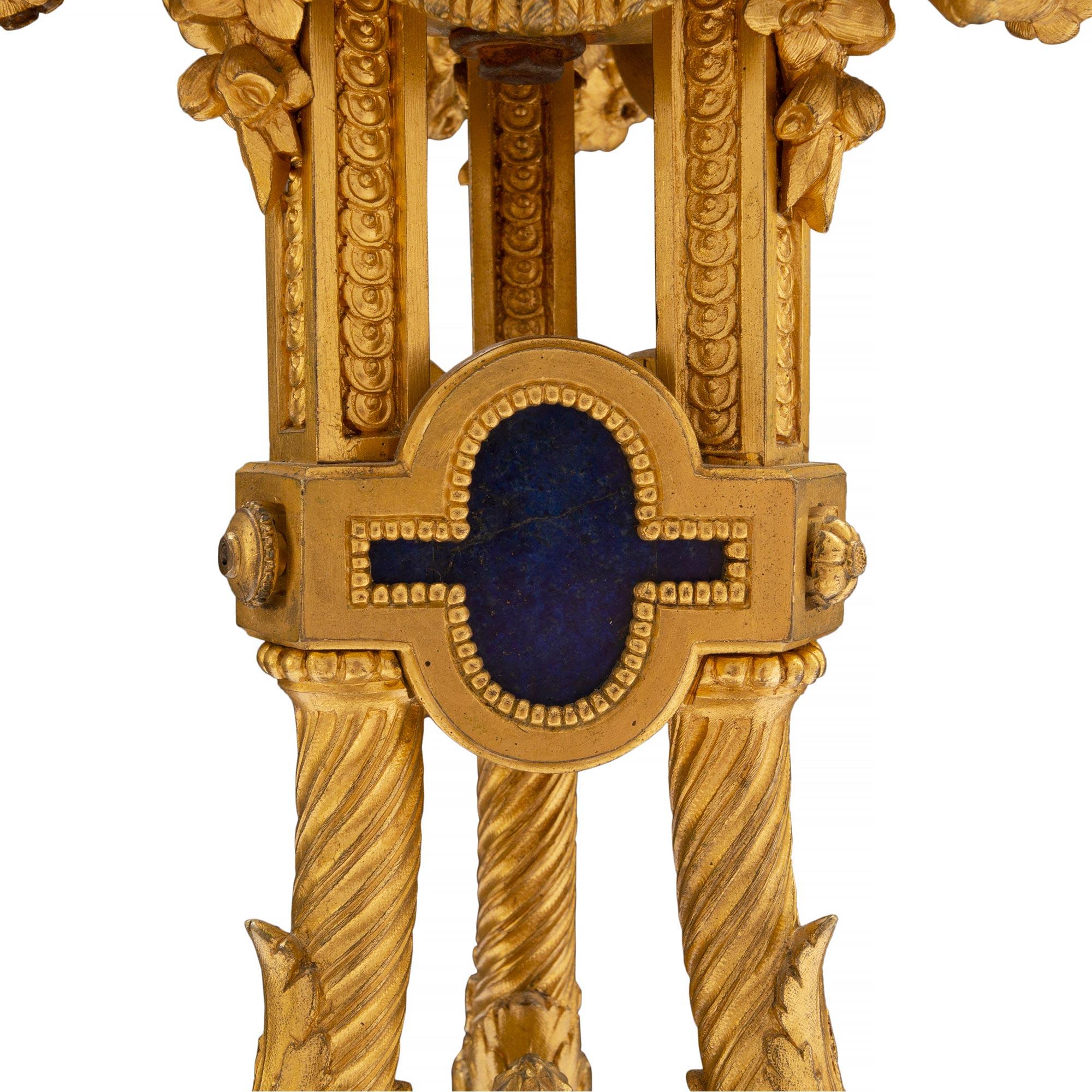 Pair of 19th Century French Louis XVI St. Ormolu and Lapis Candelabras For Sale 1