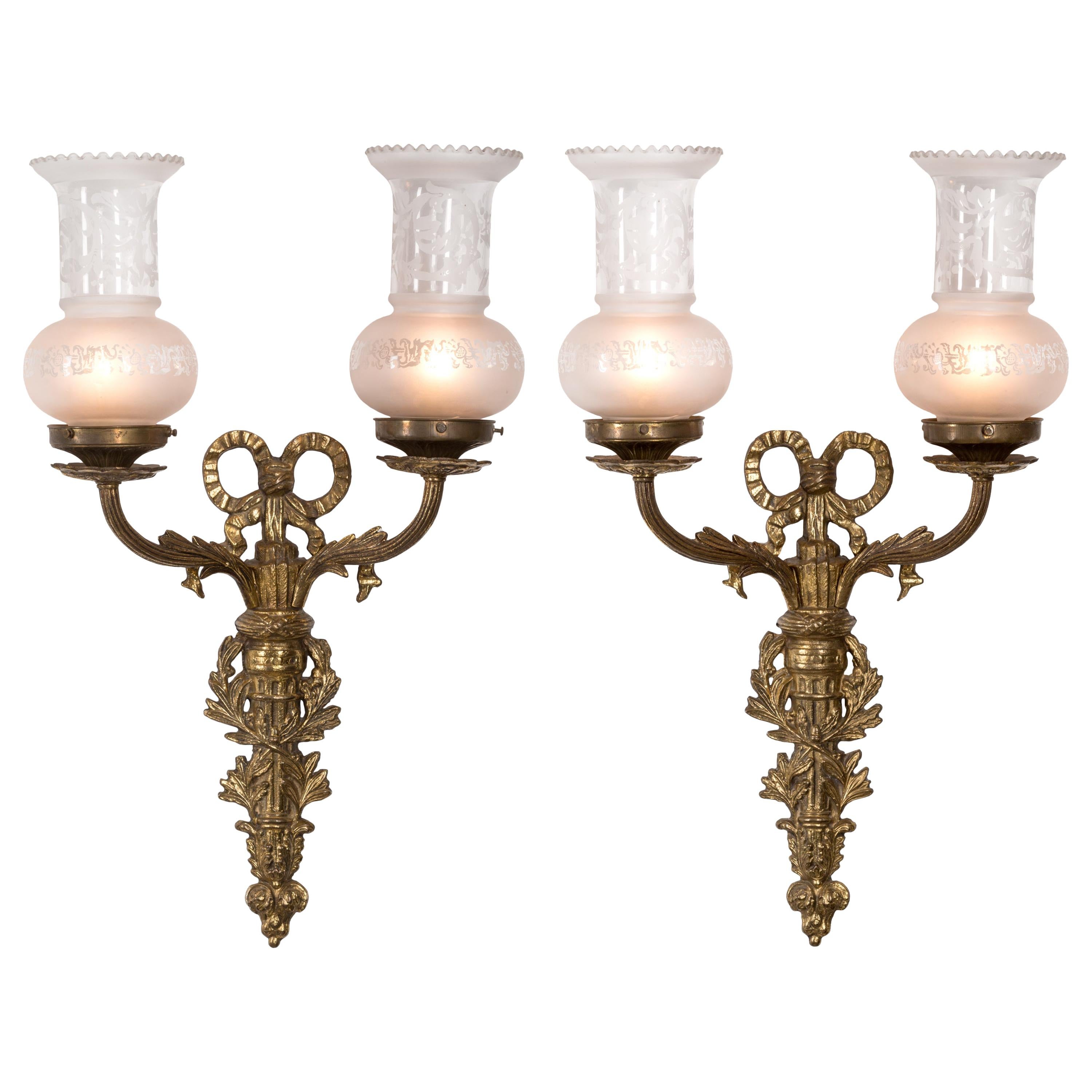 Pair of 19th Century French Louis XVI Style Appliqué Wall Sconces, Electrified
