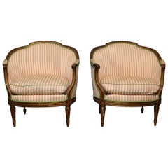 Pair of 19th Century French Louis XVI Style Armchairs with a Gold Leaf Finish