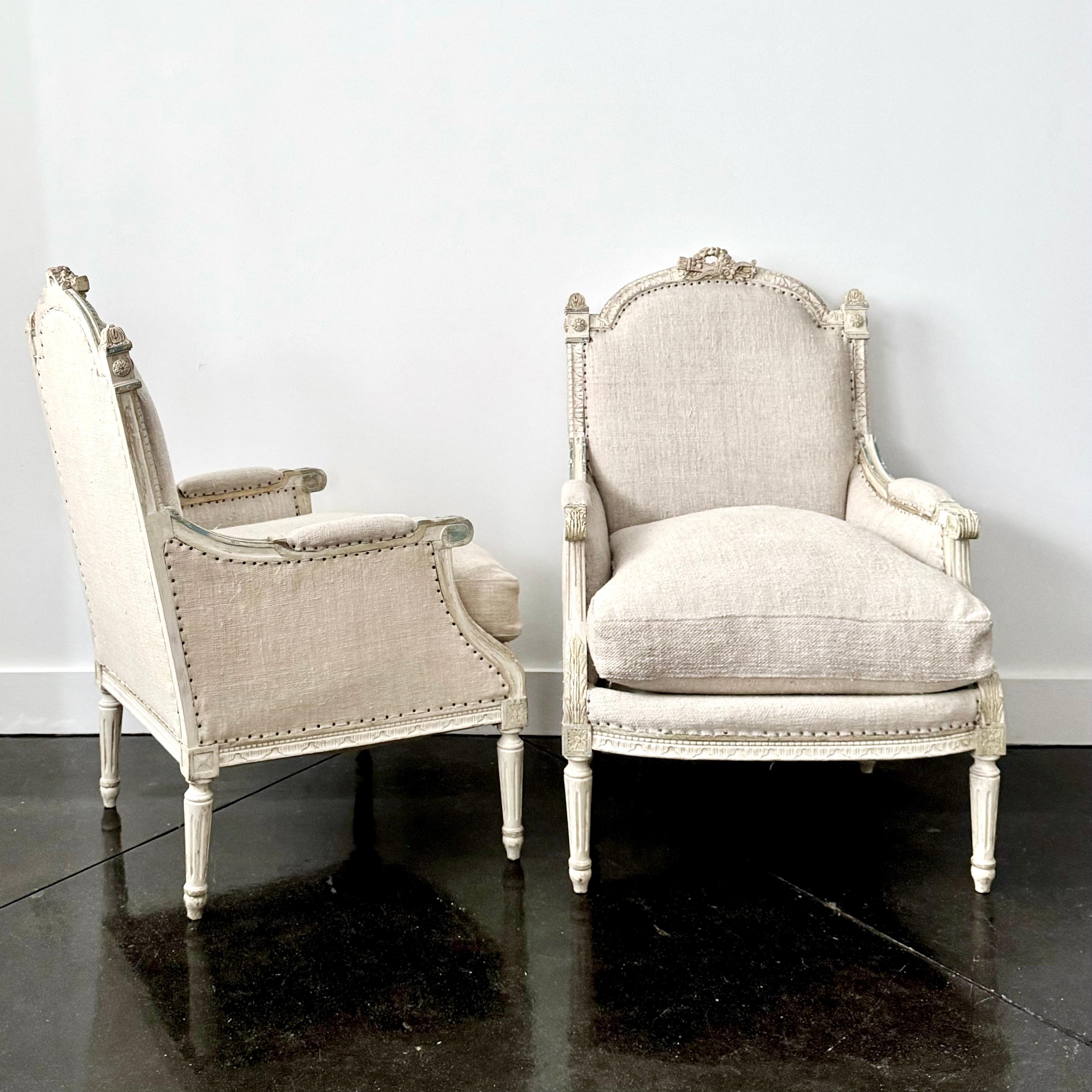 Pair of 19th Century French Louis XVI Style Bergères 1